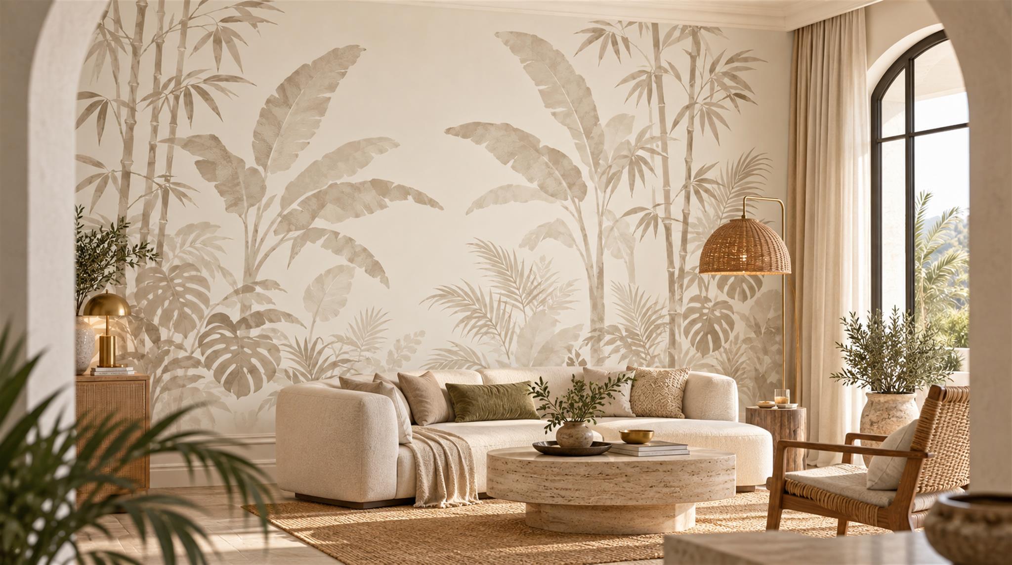 Ivory And Red Leaf Patterning Textured Wallpaper Mural Living-room-wallpaper-murals, Peel-and-stick Finish