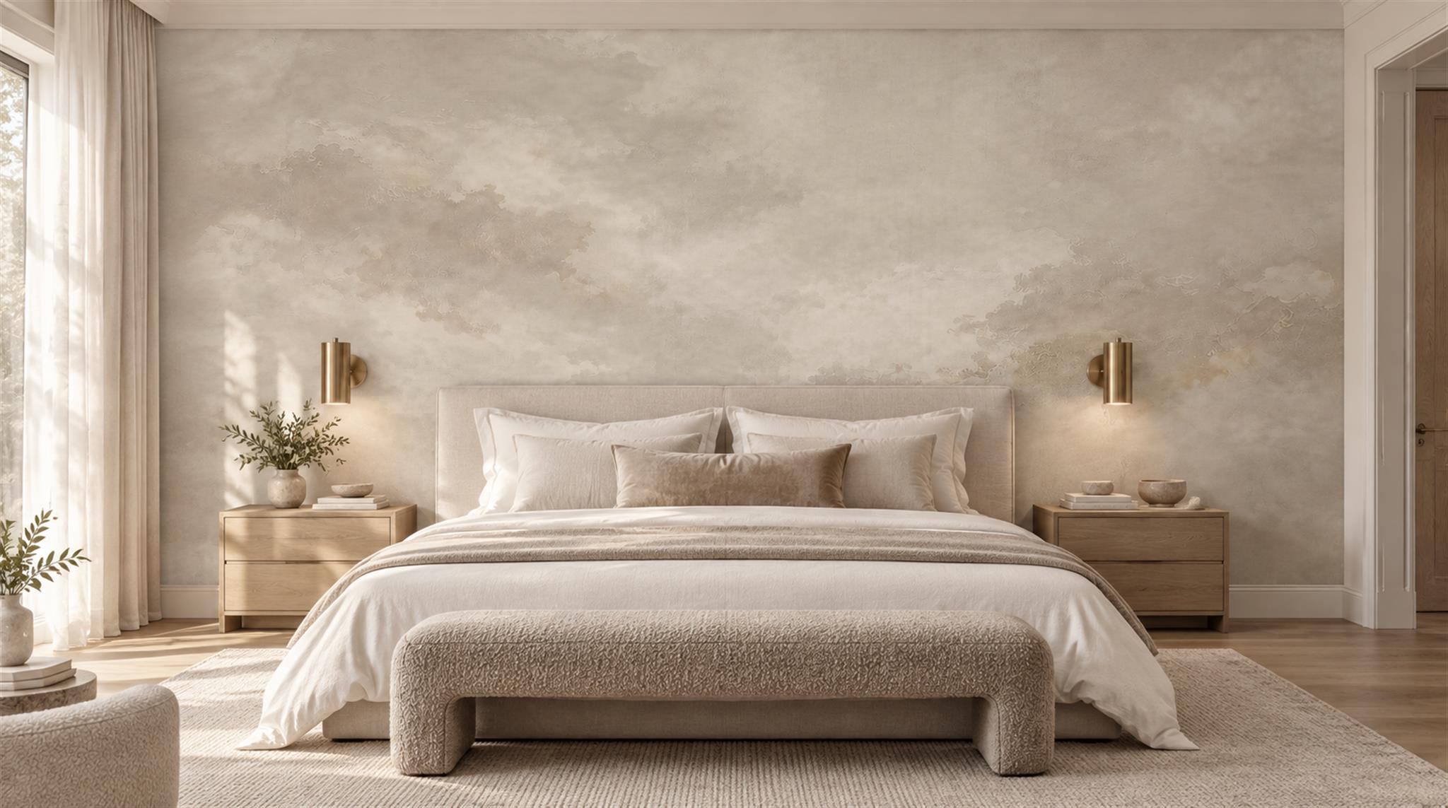 Red And Neutral Decorative Patterning Wallpaper Mural Layered Graphic Bedroom-wallpaper-murals, Peel-and-stick Finish