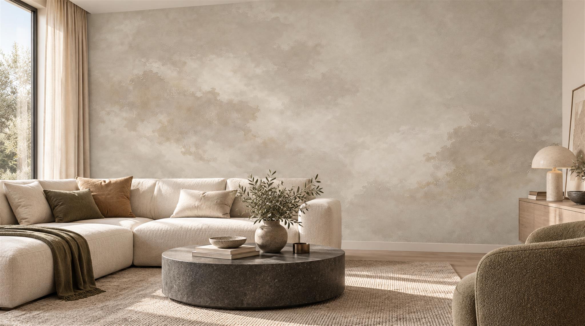 Red And Neutral Decorative Patterning Wallpaper Mural Layered Graphic Living-room-wallpaper-murals, Peel-and-stick Finish