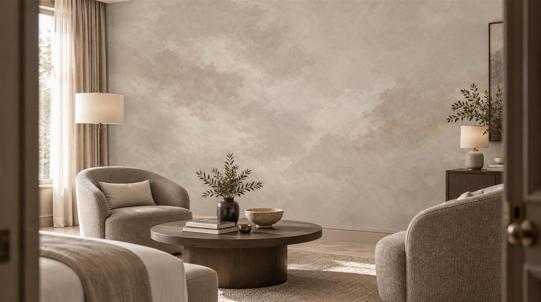 Red And Neutral Decorative Patterning Wallpaper Mural Layered Graphic, Peel-and-stick Finish