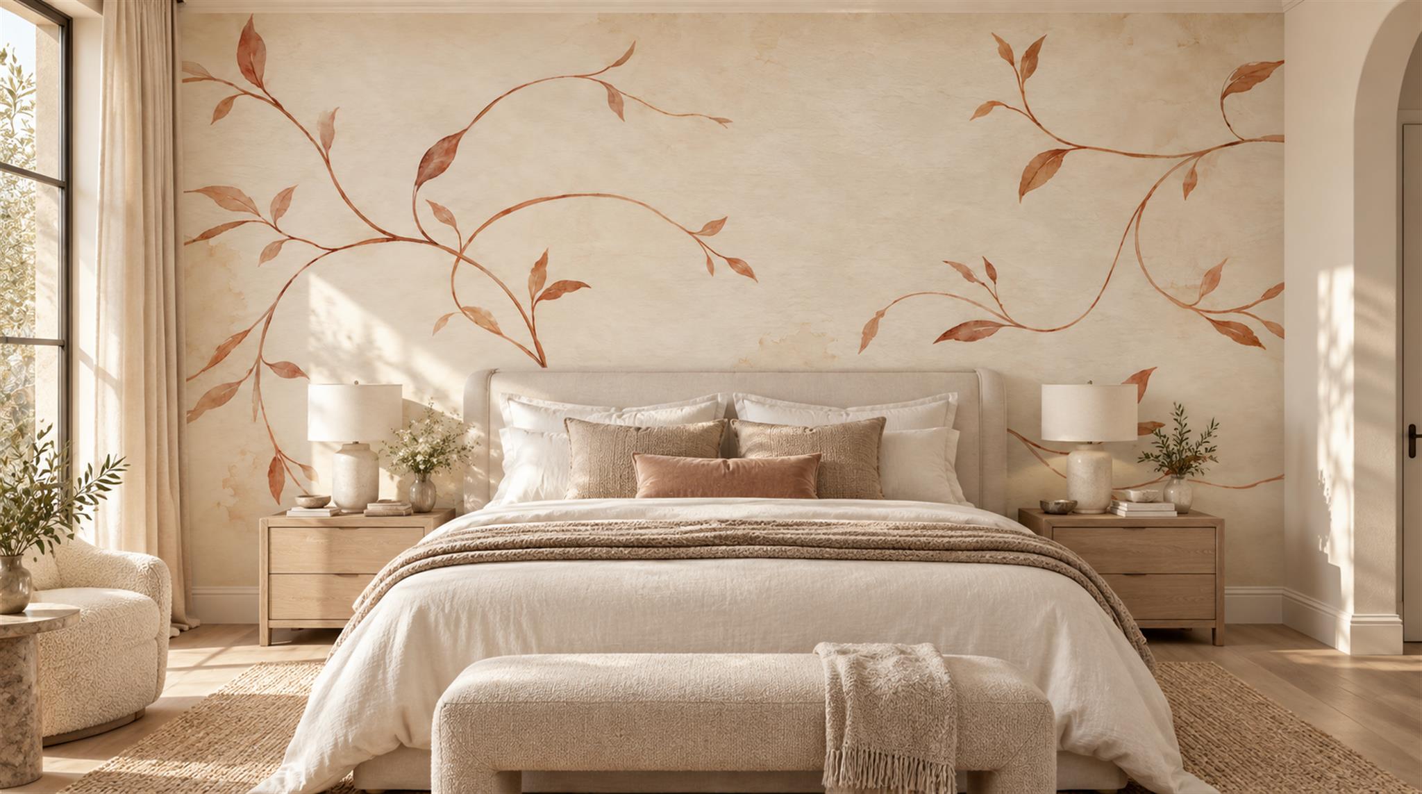 Ivory And Red Decorative Patterning Wallpaper Mural Layered Forms Bedroom-wallpaper-murals, Peel-and-stick Finish