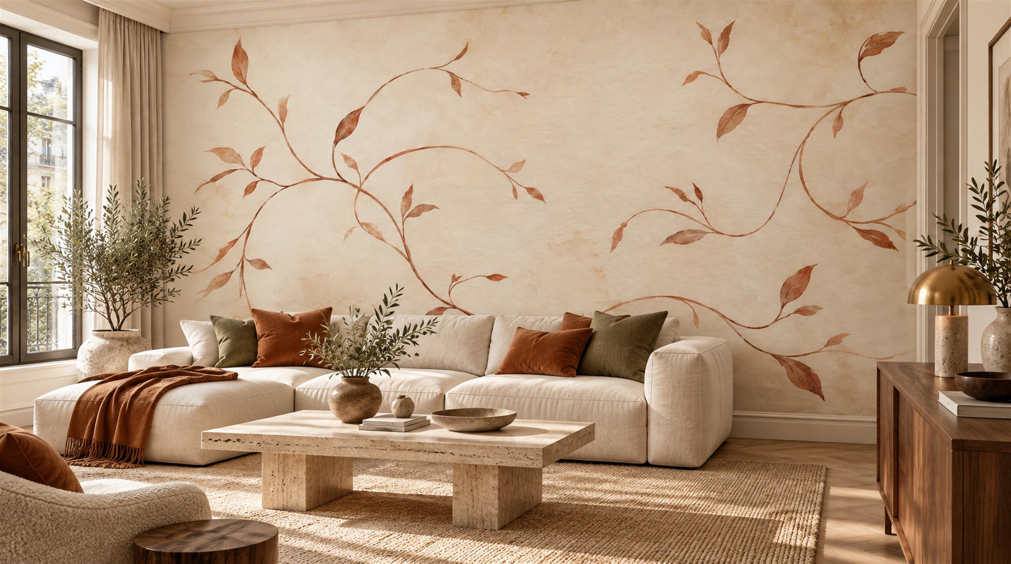 Fine Branches On Ivory Wallpaper Mural — Wallpaper Mural Design, Peel-and-stick Finish