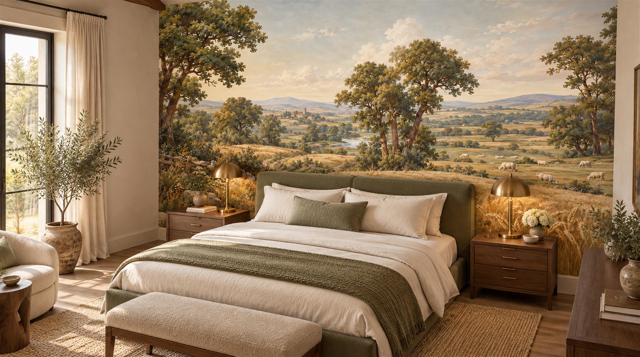 Gold And Red A Painterly Scenic View Wallpaper Mural, Peel-and-stick Finish