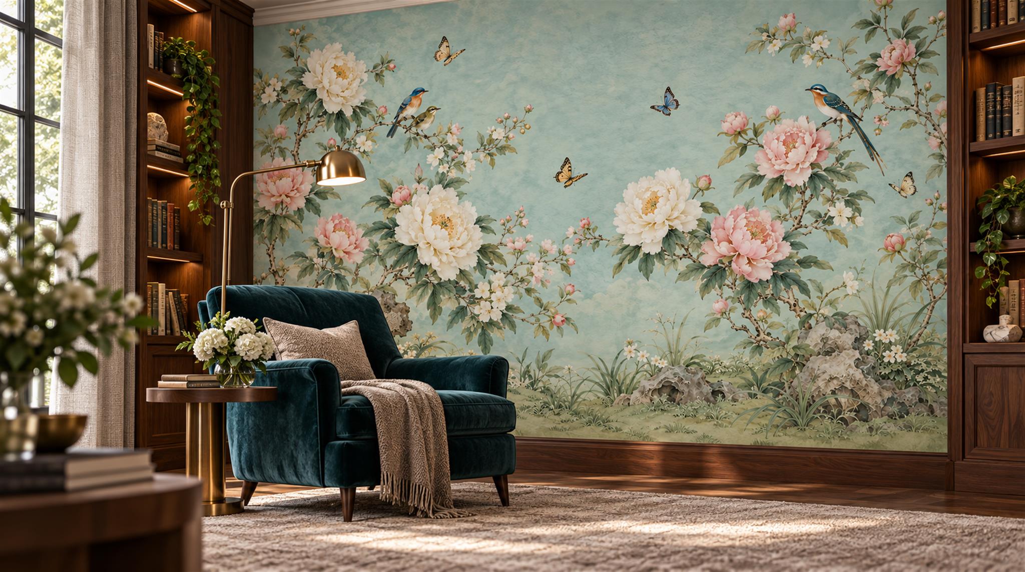 Red And Teal Decorative Patterning Textured Wallpaper Mural Library-wallpaper-murals, Peel-and-stick Finish
