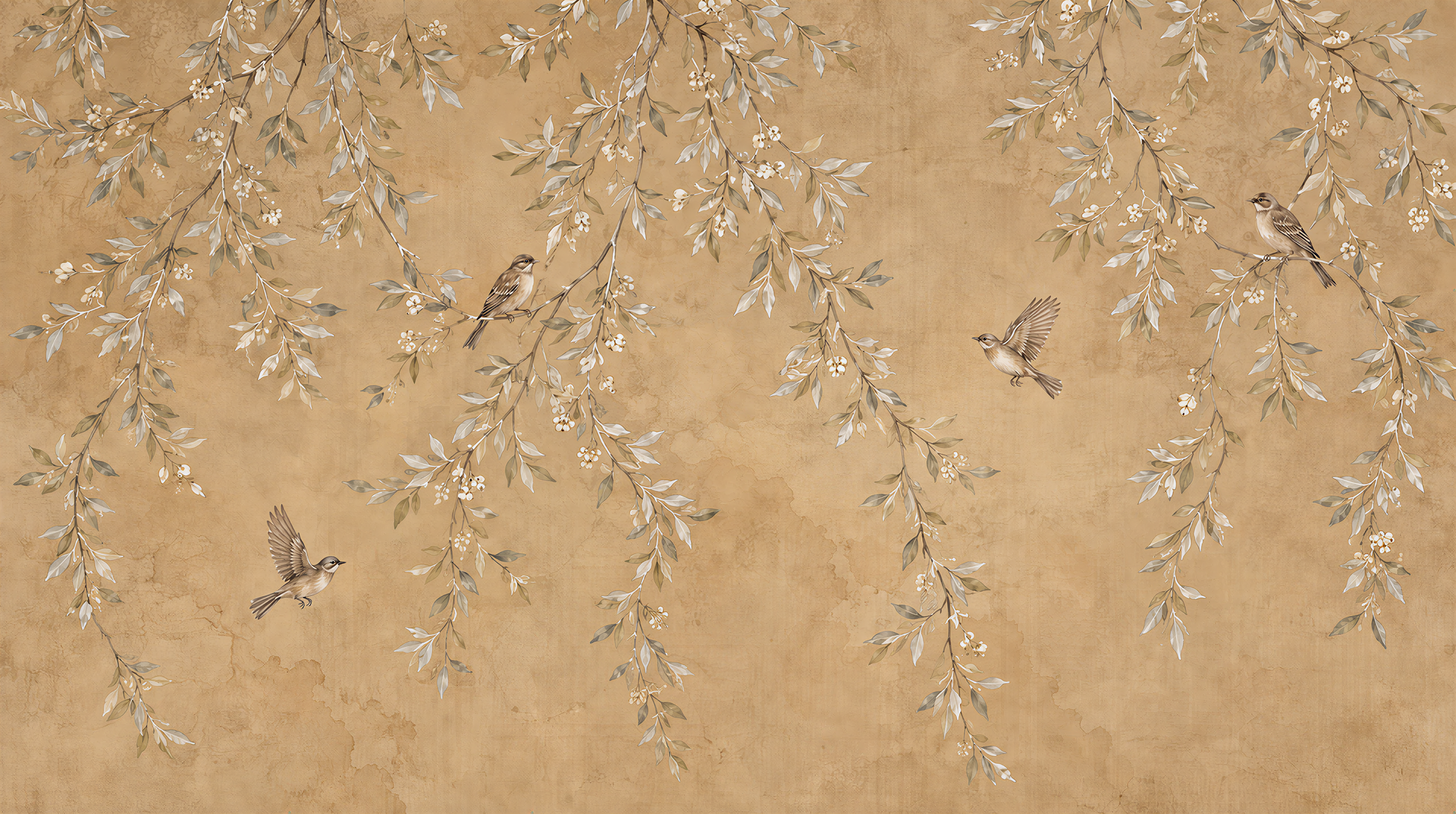 Beige And Red Decorative Patterning Layered Wallpaper Mural, Peel-and-stick Finish