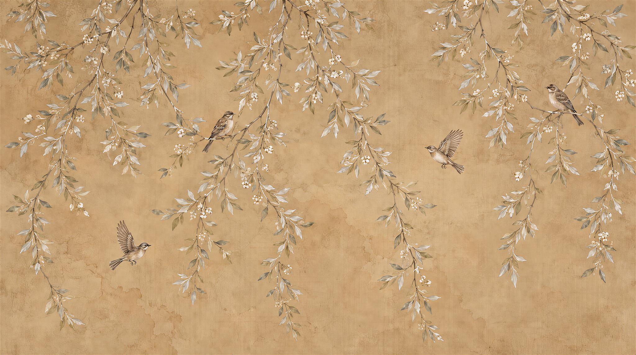 Beige And Red Decorative Patterning Layered Wallpaper Mural Accent-wall-wallpaper-murals, Peel-and-stick Finish