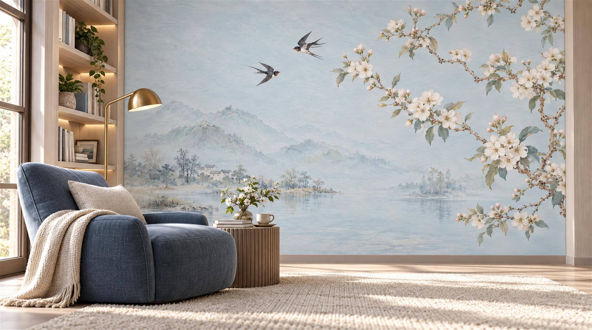 Red And Blue Decorative Patterning Painterly Wallpaper Mural Library-wallpaper-murals, Peel-and-stick Finish