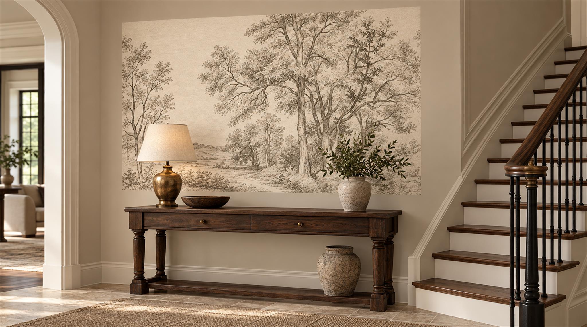 Neutral Abstract Forms Wallpaper Mural Entryway-wallpaper-murals, Peel-and-stick Finish