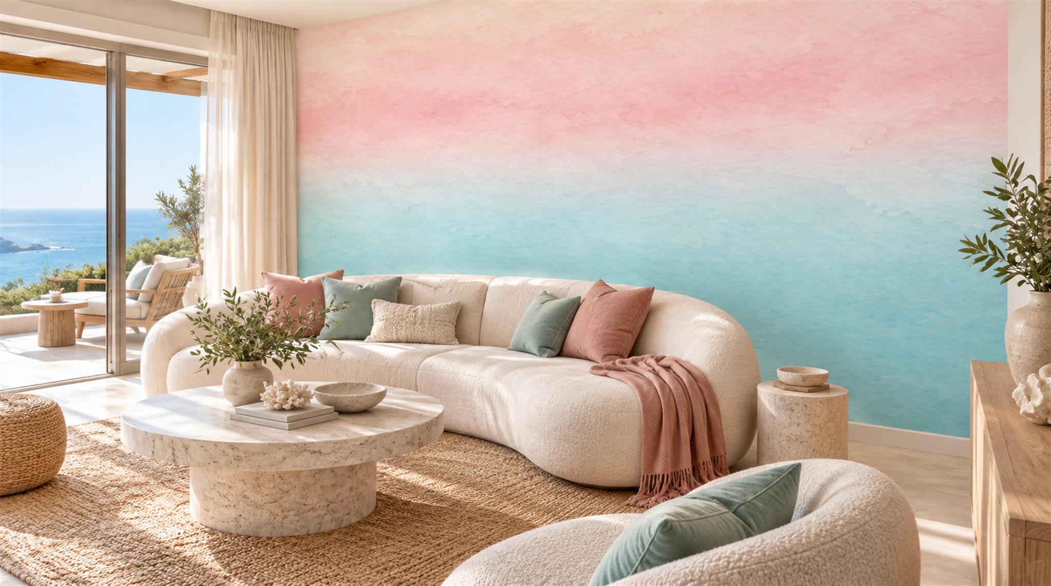 Soft Pastel And Neutral Abstract Forms Wallpaper Mural Accent-wall-wallpaper-murals, Peel-and-stick Finish
