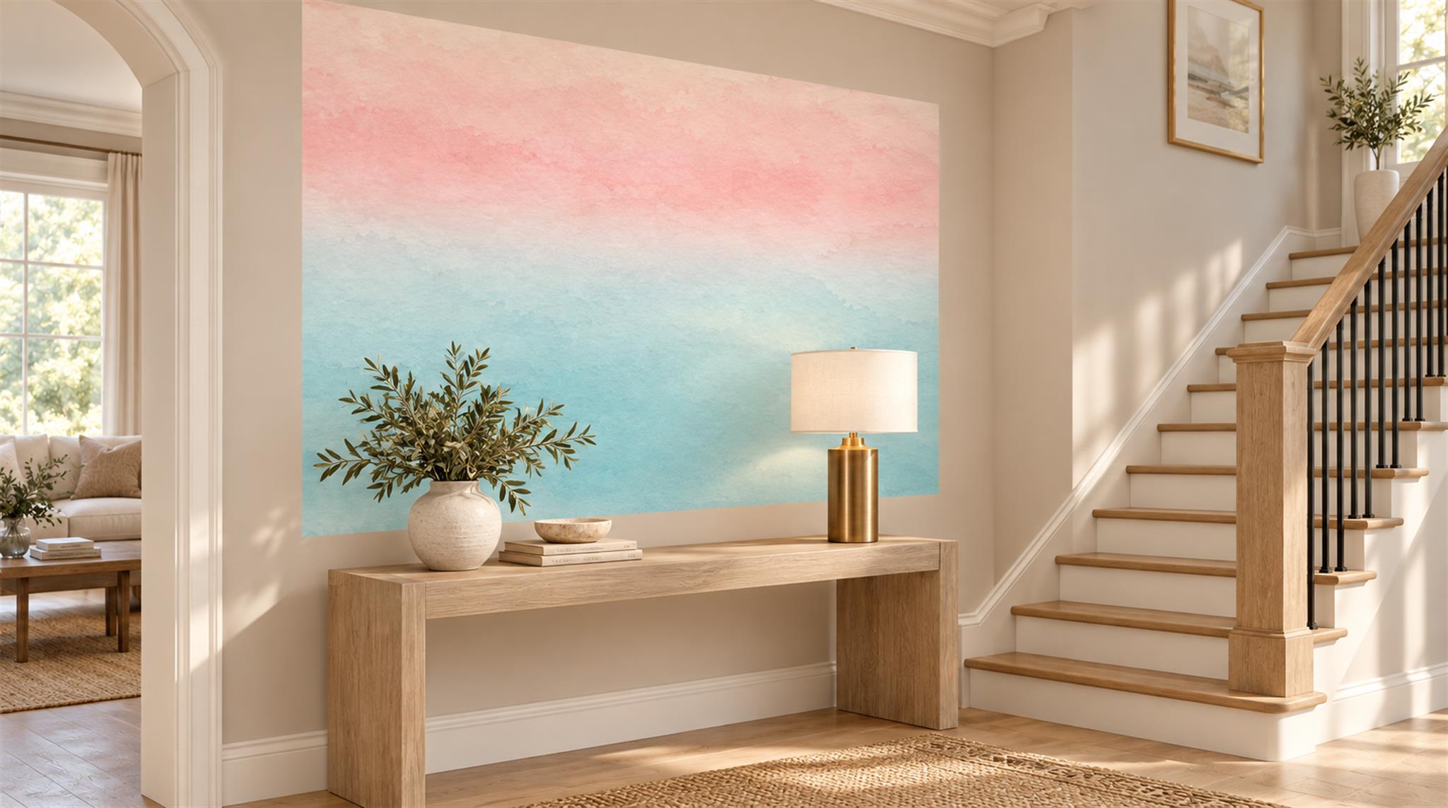 Soft Pastel And Neutral Abstract Forms Wallpaper Mural Living-room-wallpaper-murals, Peel-and-stick Finish