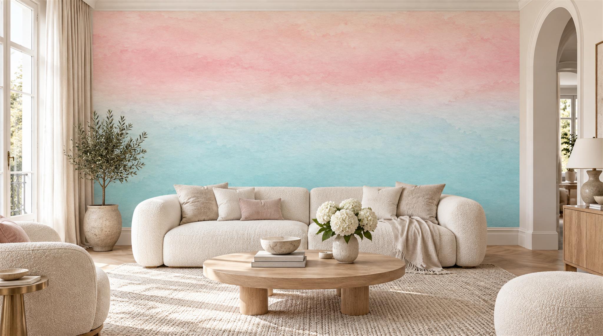 Pastel Pink And Aqua Colour Field Wallpaper Mural — Wallpaper Mural Design, Peel-and-stick Finish