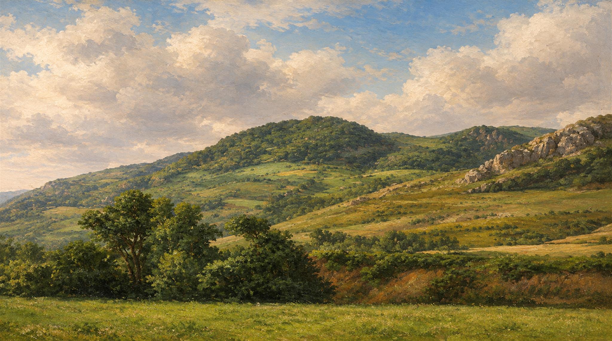 Rolling Green Hills And Cloudy Blue Sky Wallpaper Mural — Wallpaper Mural Design, Peel-and-stick Finish
