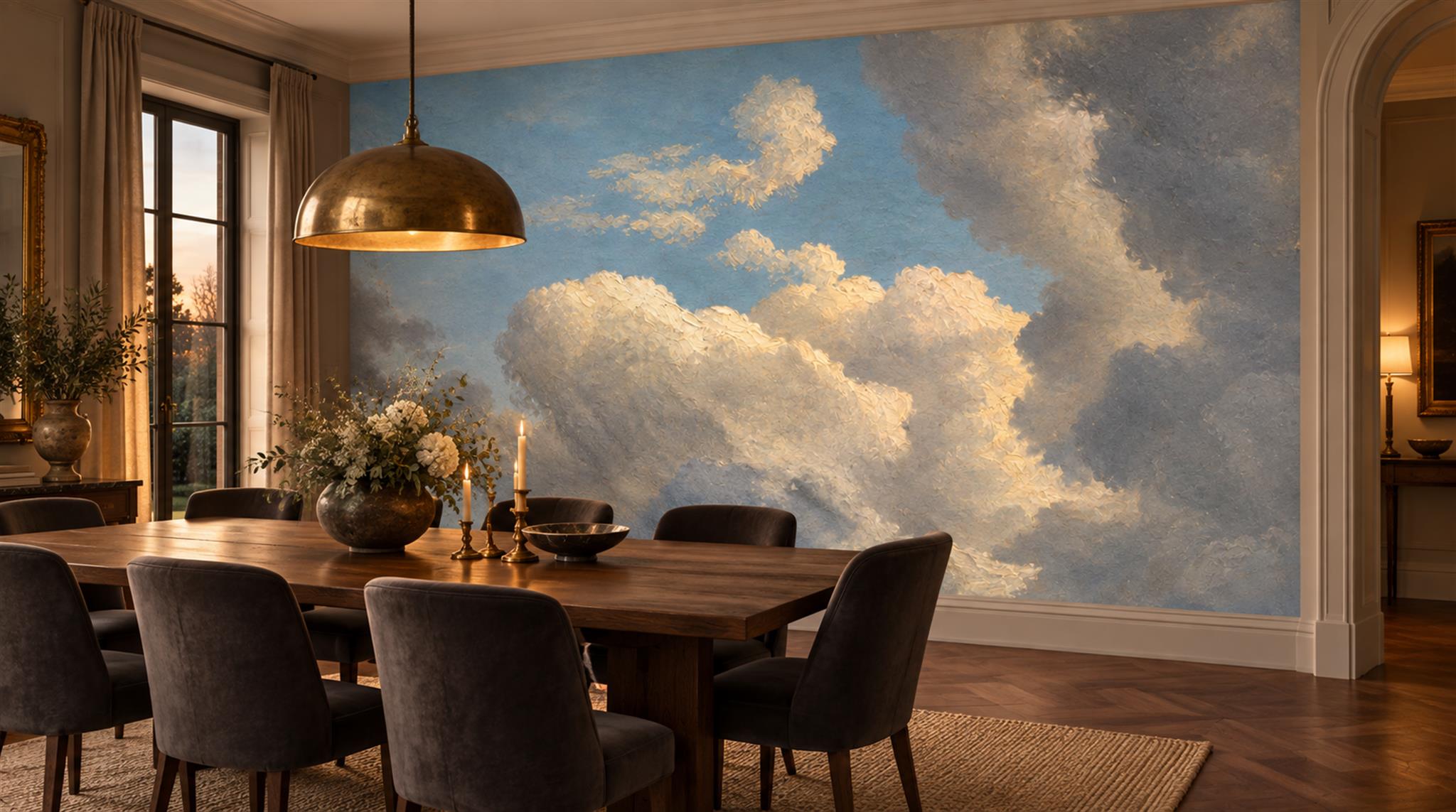 Red And Blue Decorative Patterning Organic Wallpaper Mural Dining-room-wallpaper-murals, Peel-and-stick Finish