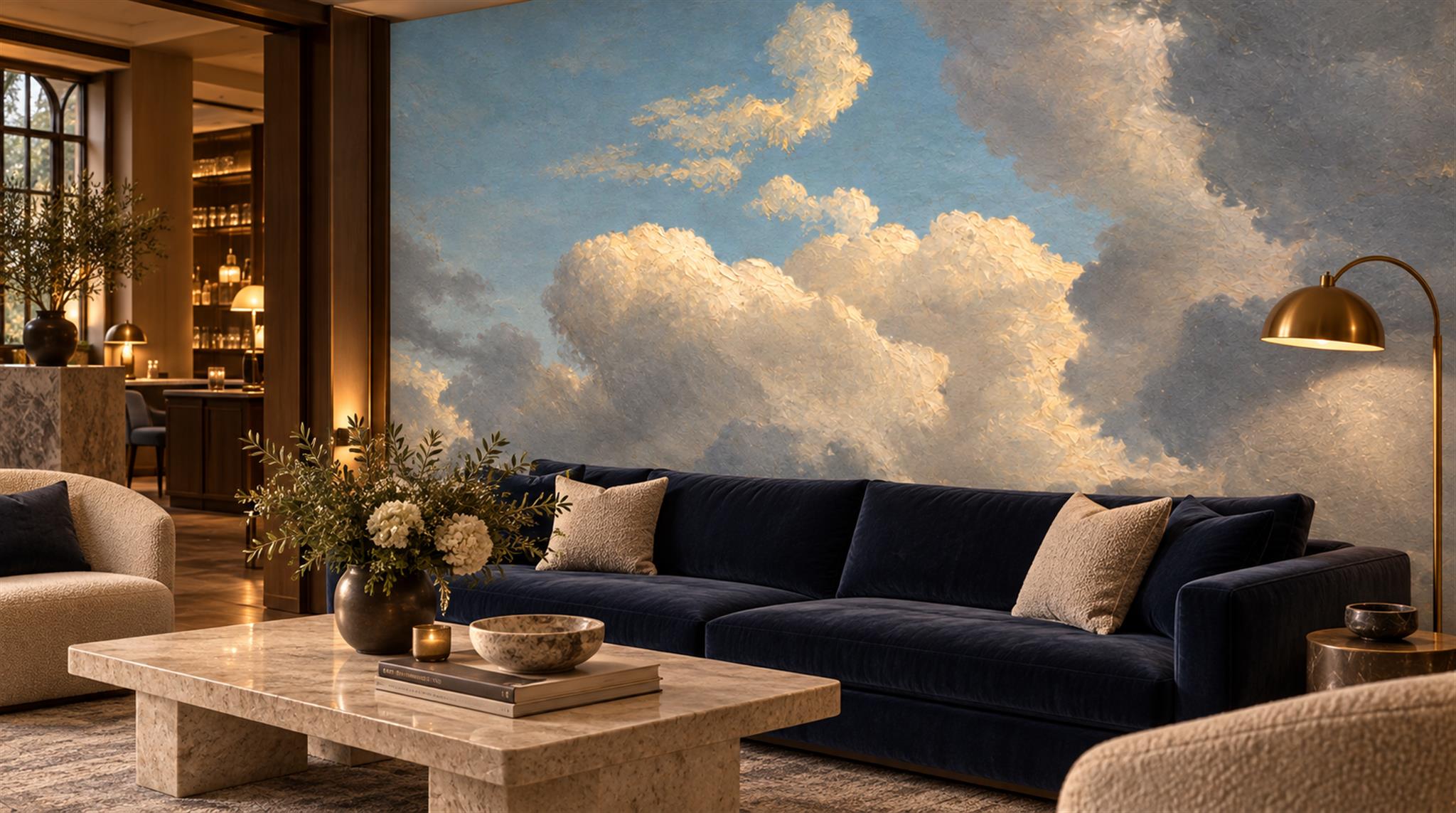 Red And Blue Decorative Patterning Organic Wallpaper Mural Living-room-wallpaper-murals, Peel-and-stick Finish