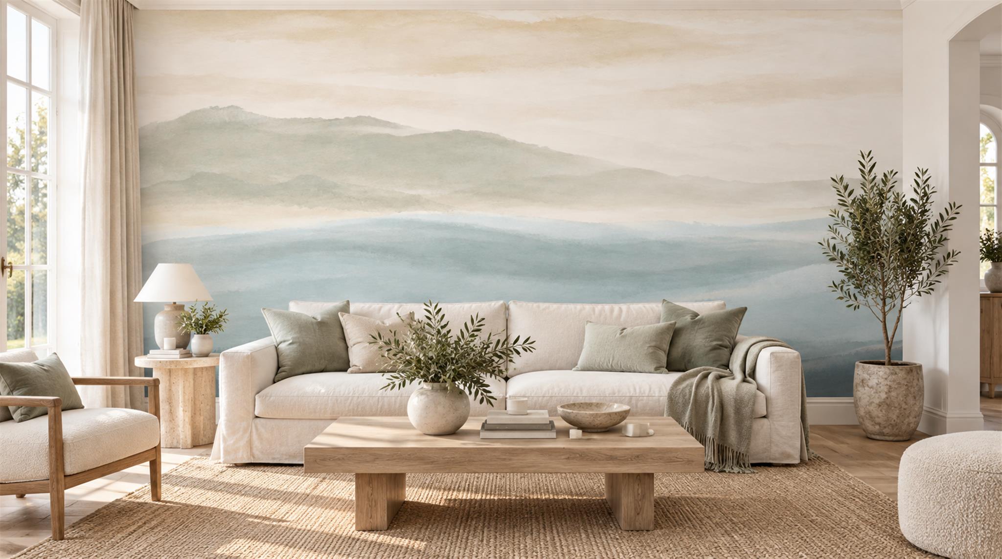 Soft Blue Grey Ocean Wave Wallpaper Mural — Wallpaper Mural Design, Peel-and-stick Finish