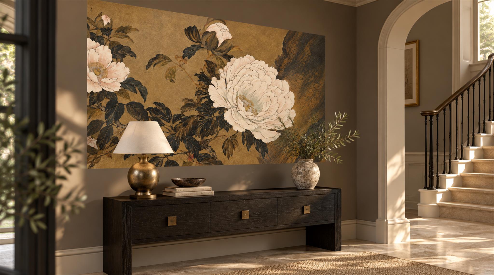 Brown And Neutral Decorative Patterning Wallpaper Mural Entryway-wallpaper-murals, Peel-and-stick Finish