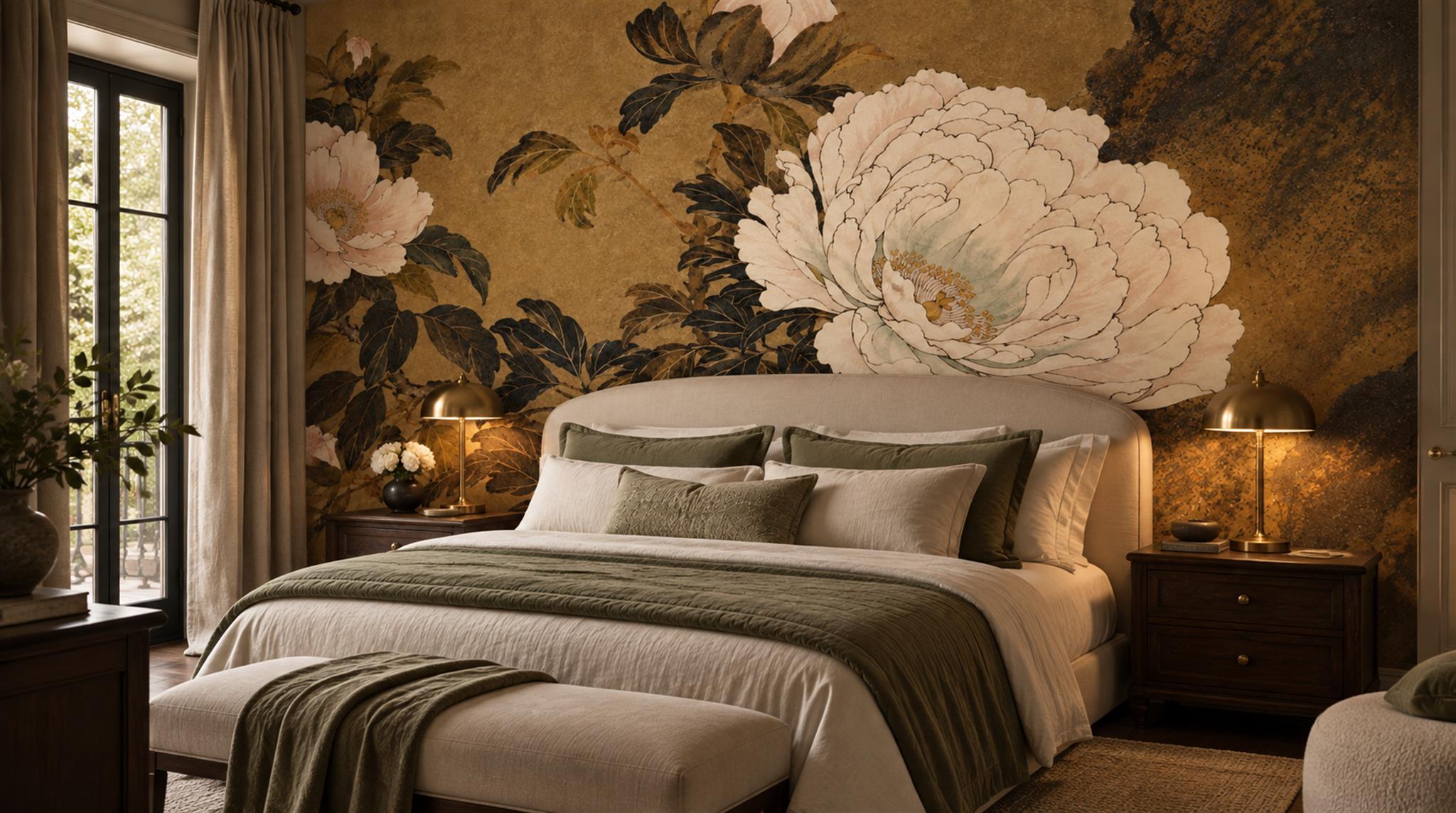 Brown And Neutral Decorative Patterning Wallpaper Mural Accent-wall-wallpaper-murals, Peel-and-stick Finish