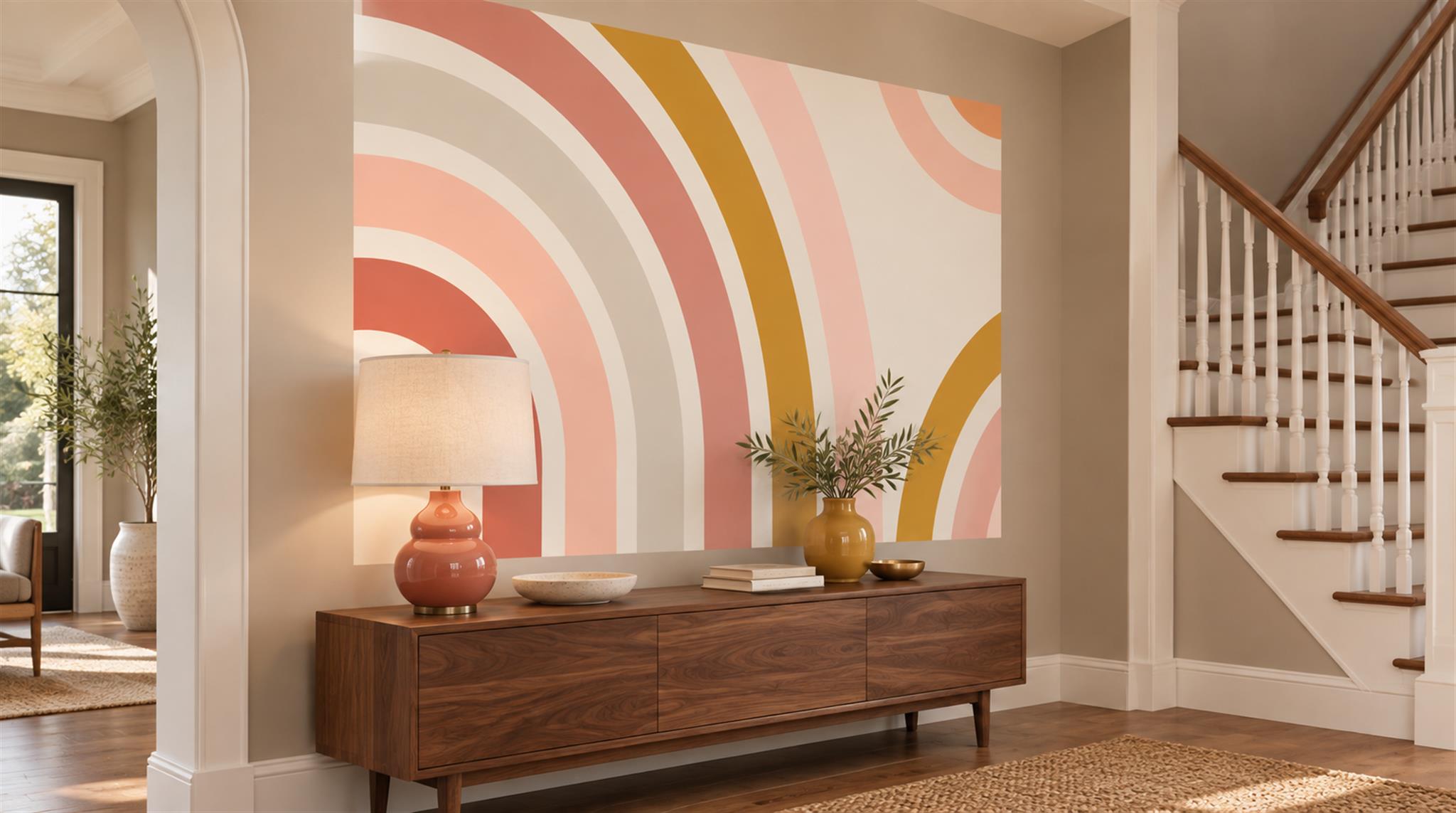 Soft Pastel And Neutral Abstract Forms Wallpaper Entryway-wallpaper-murals, Peel-and-stick Finish