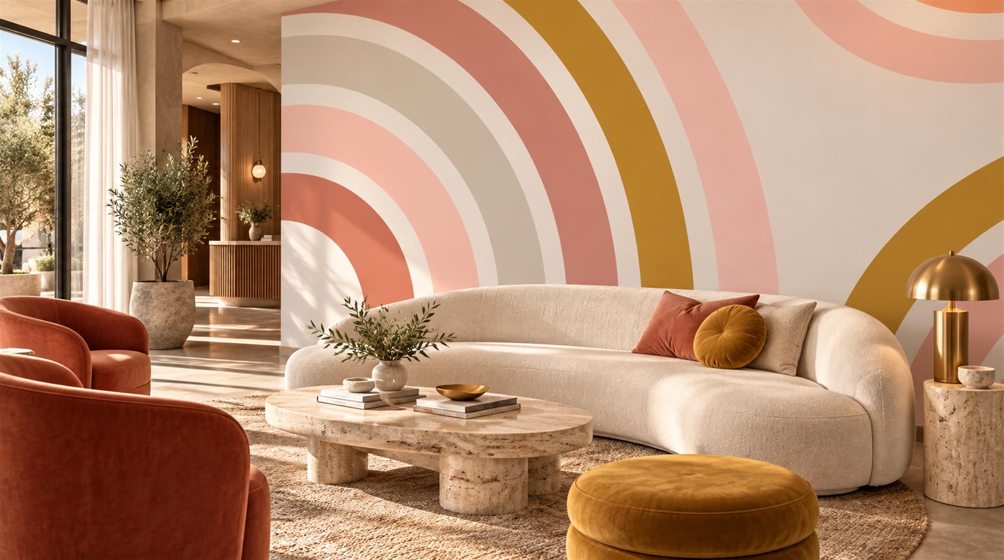 Soft Pastel And Neutral Abstract Forms Wallpaper Feature-wall-wallpaper-murals, Peel-and-stick Finish