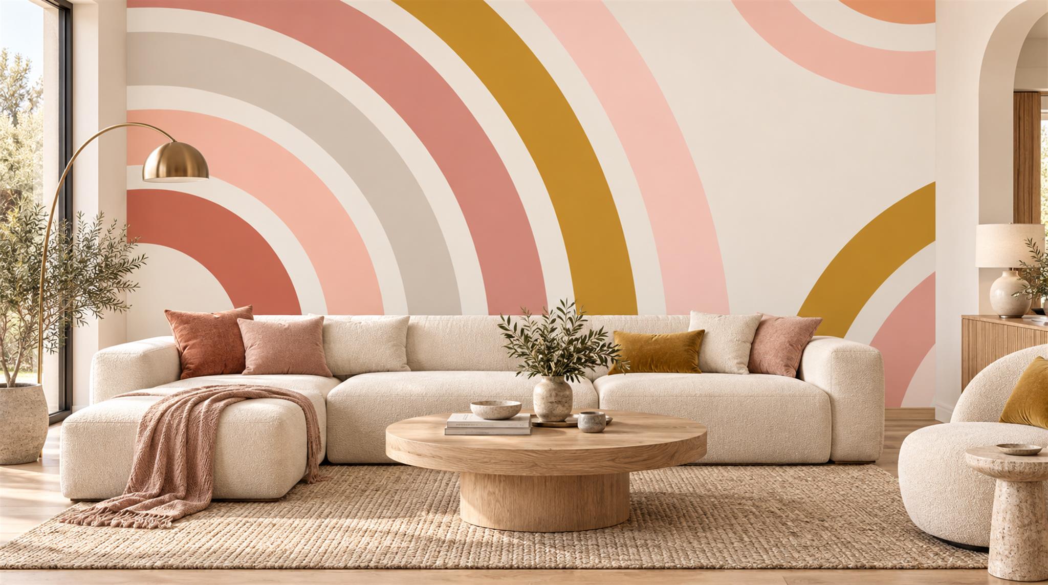 Pastel Rounded Arch Geometric Wallpaper Mural — Wallpaper Mural Design, Peel-and-stick Finish