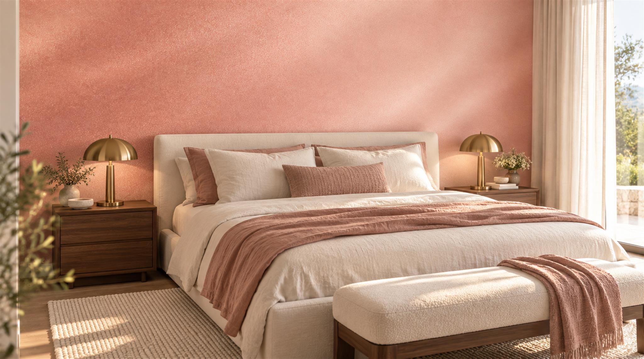 Pink And Neutral Decorative Patterning Wallpaper Mural Feature-wall-wallpaper-murals, Peel-and-stick Finish