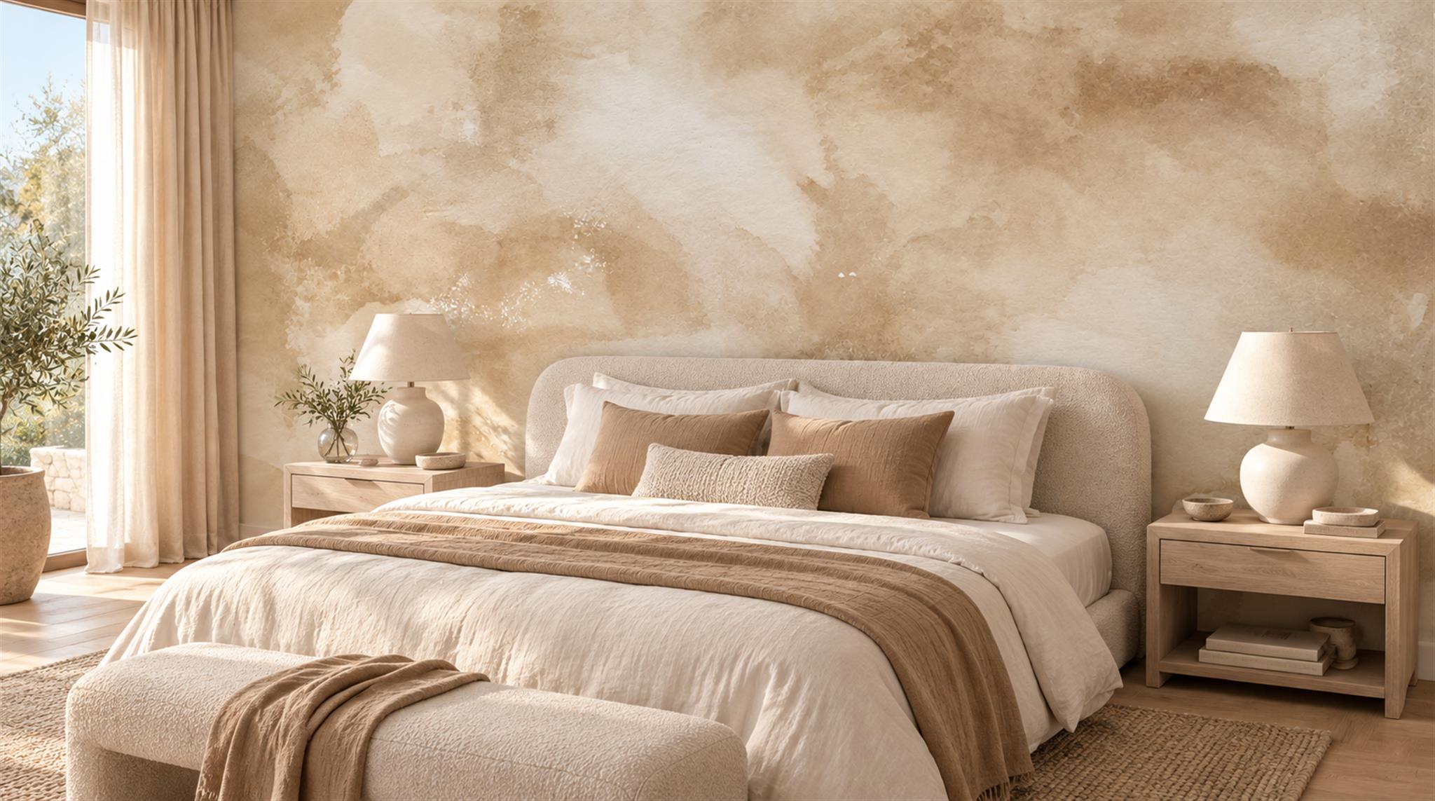 Ivory And Neutral Decorative Patterning Wallpaper Mural Living-room-wallpaper-murals, Peel-and-stick Finish