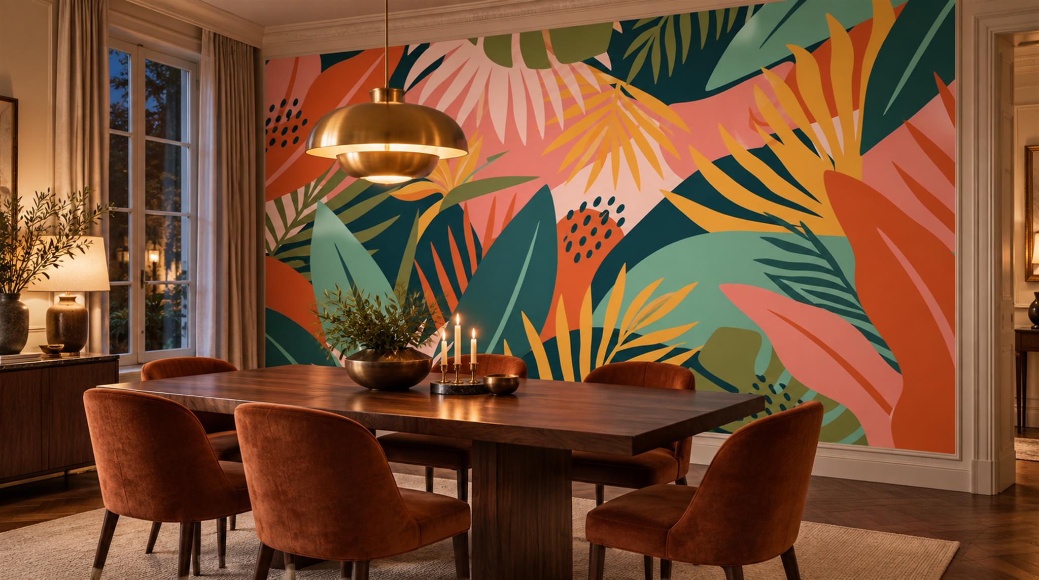 Neutral Abstract Forms Decorative Wallpaper Mural Dining-room-wallpaper-murals, Peel-and-stick Finish