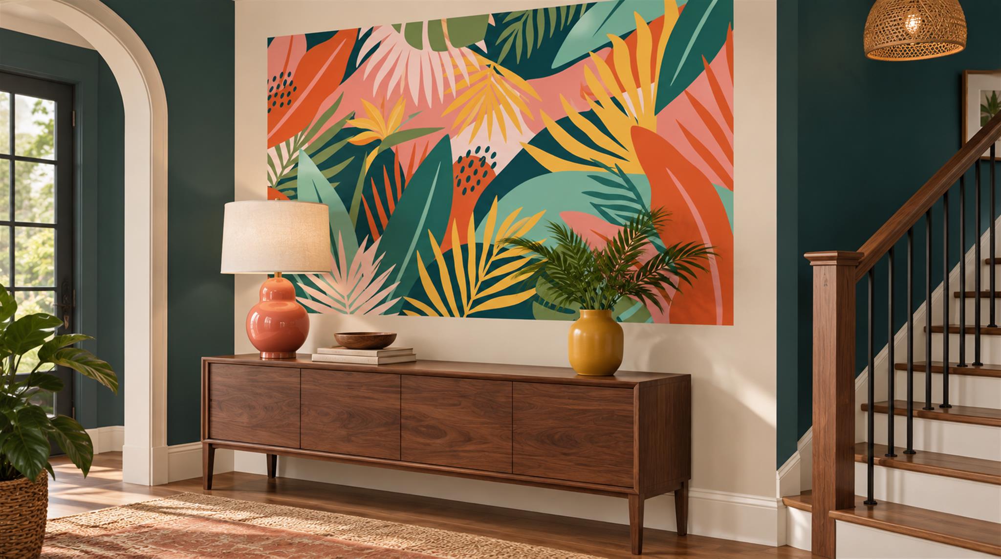 Neutral Abstract Forms Decorative Wallpaper Mural Entryway-wallpaper-murals, Peel-and-stick Finish