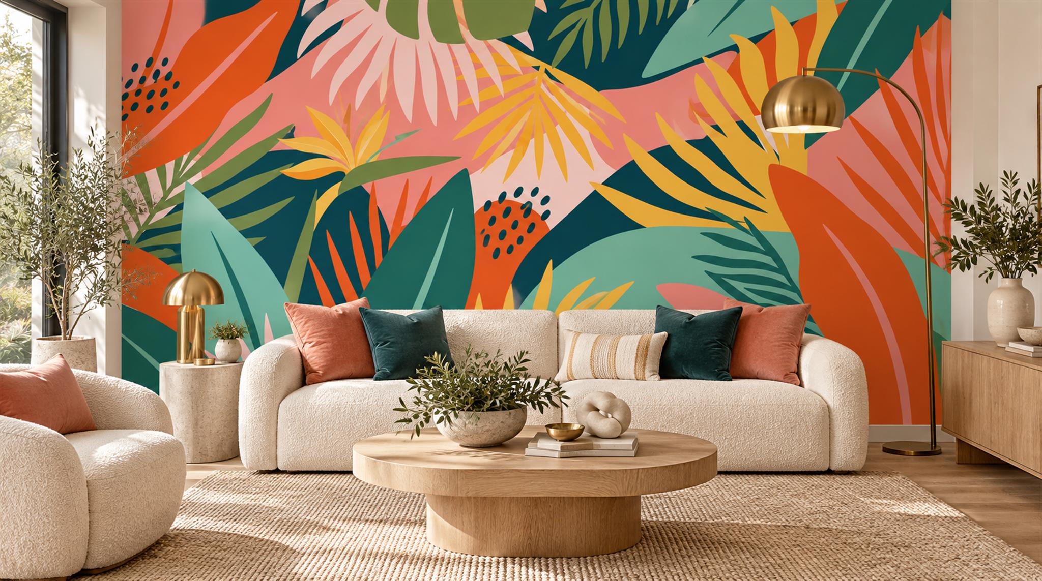 Neutral Abstract Forms Decorative Wallpaper Mural Living-room-wallpaper-murals, Peel-and-stick Finish