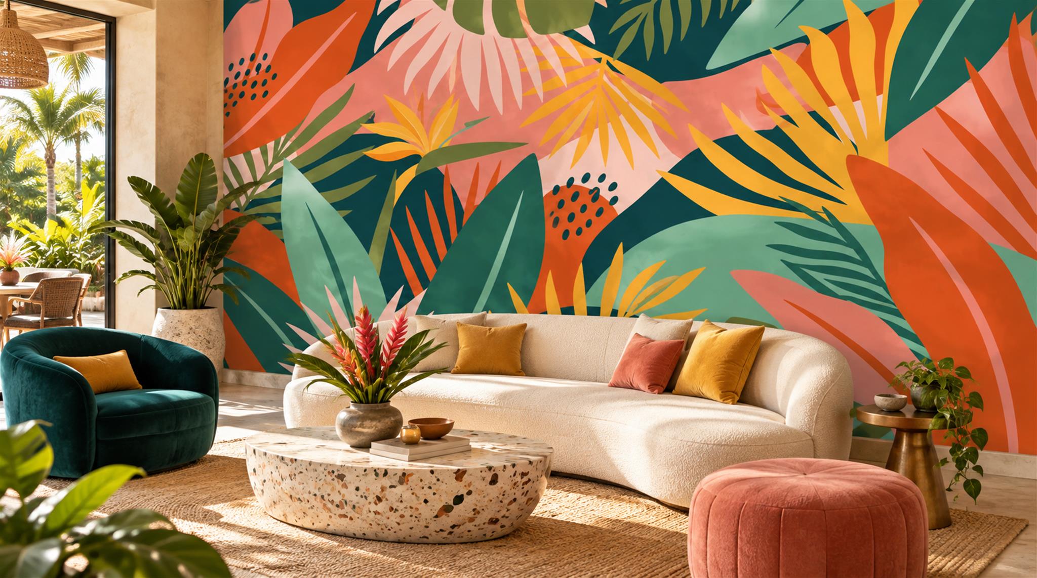 Neutral Abstract Forms Decorative Wallpaper Mural Living-room-wallpaper-murals, Peel-and-stick Finish