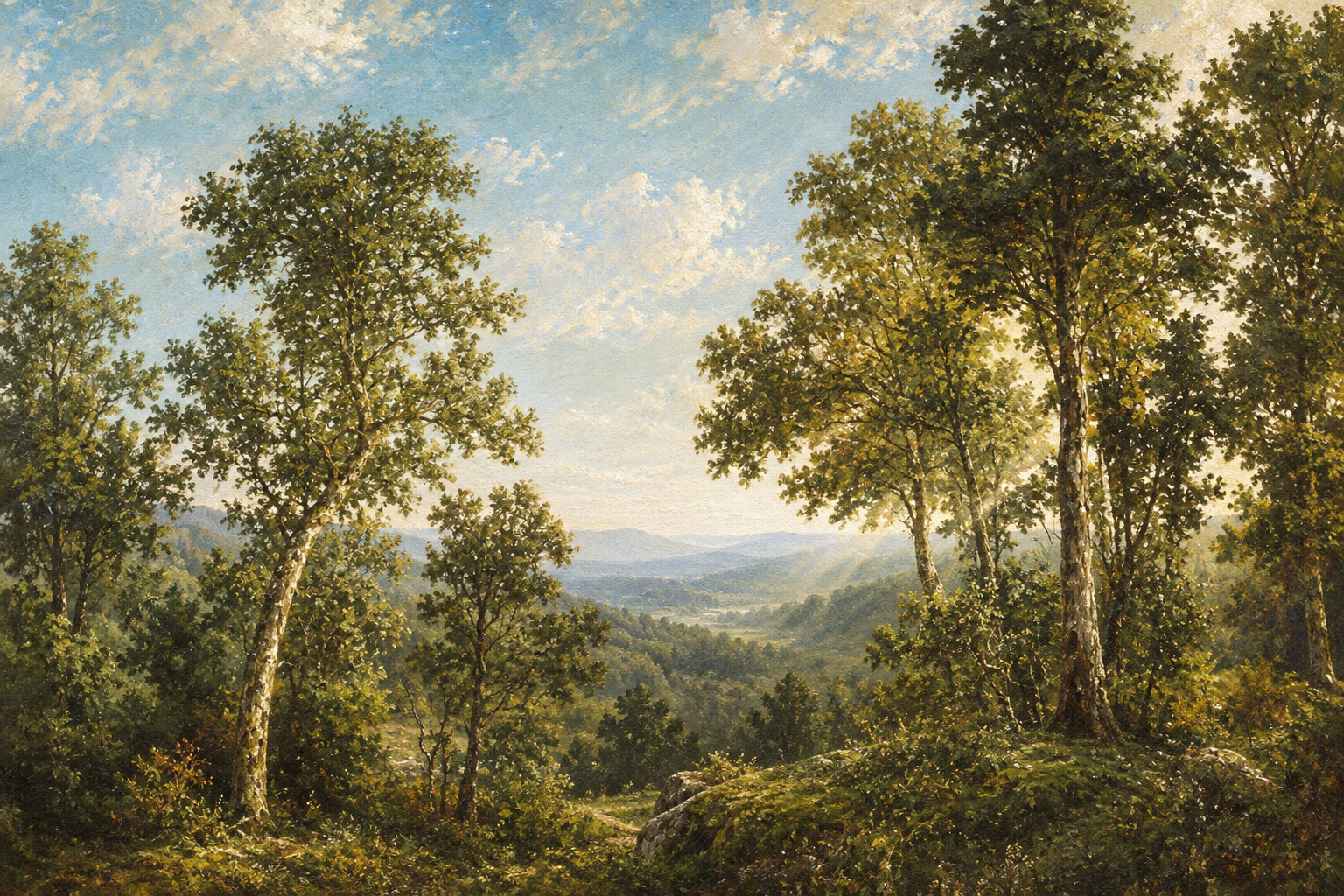 Green And Neutral Woodland Trees Wallpaper Mural, Peel-and-stick Finish
