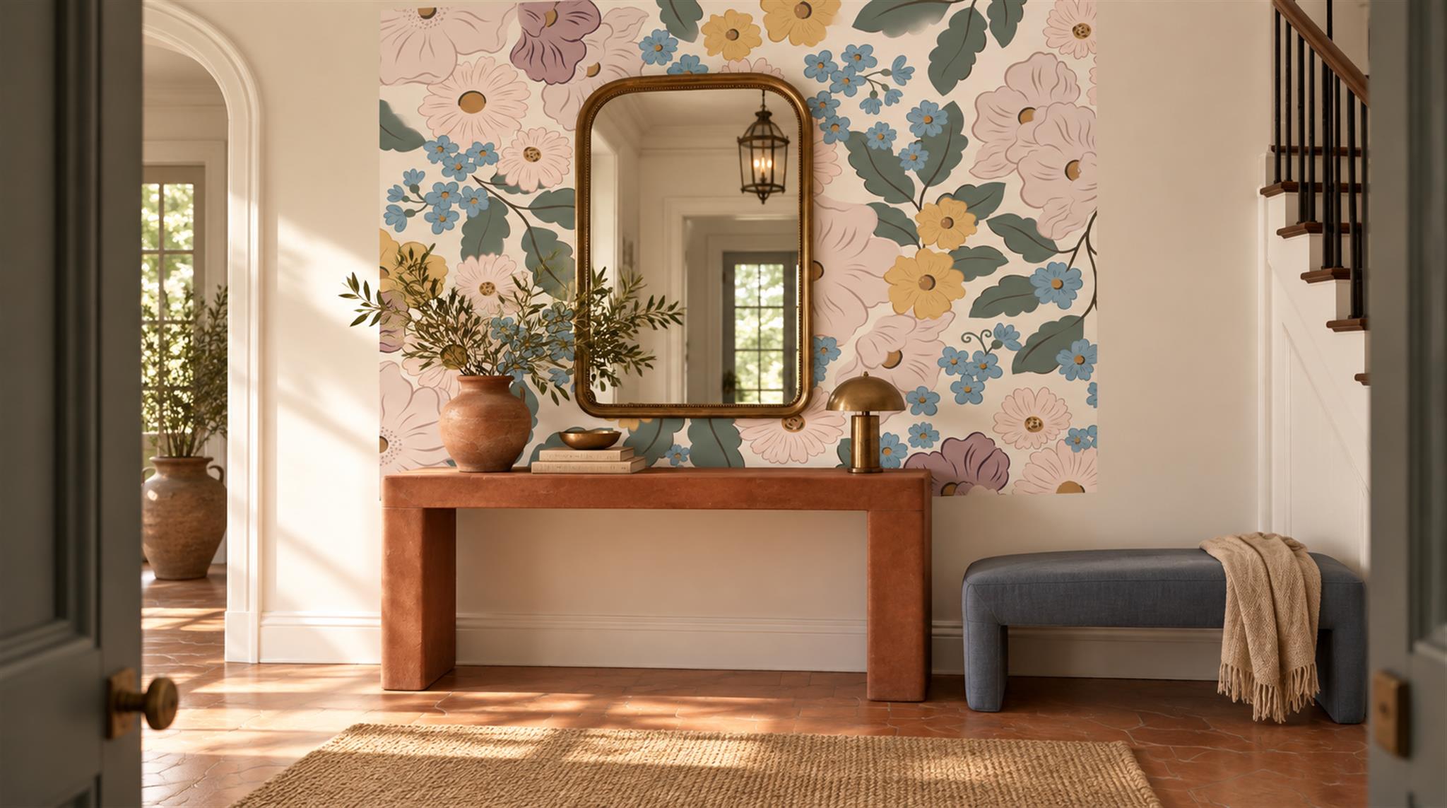 Soft Pastel And Neutral Abstract Forms Wallpaper Decorative Wallpaper Entryway-wallpaper-murals, Peel-and-stick Finish