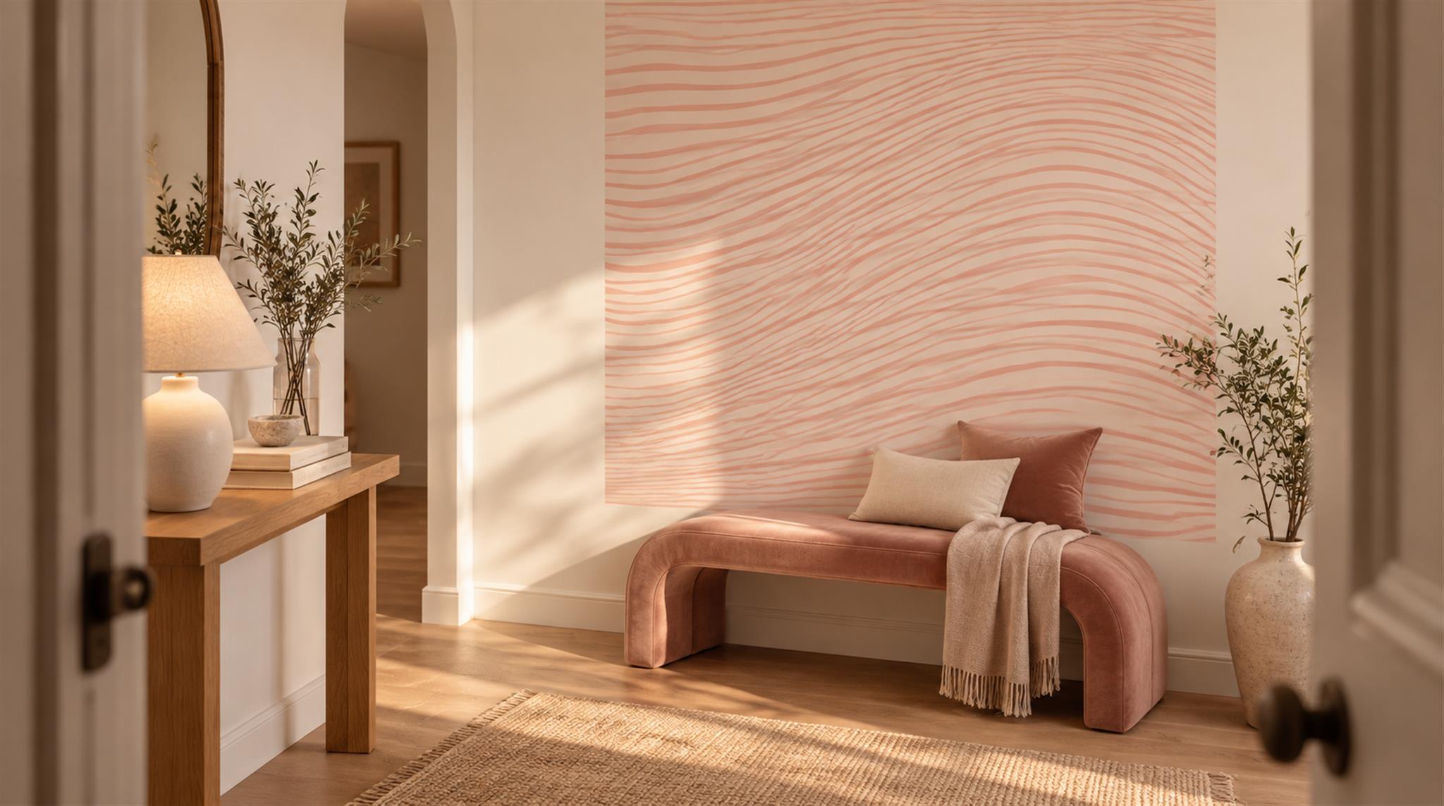 Tan And Pink Abstract Forms Wallpaper Mural, Peel-and-stick Finish