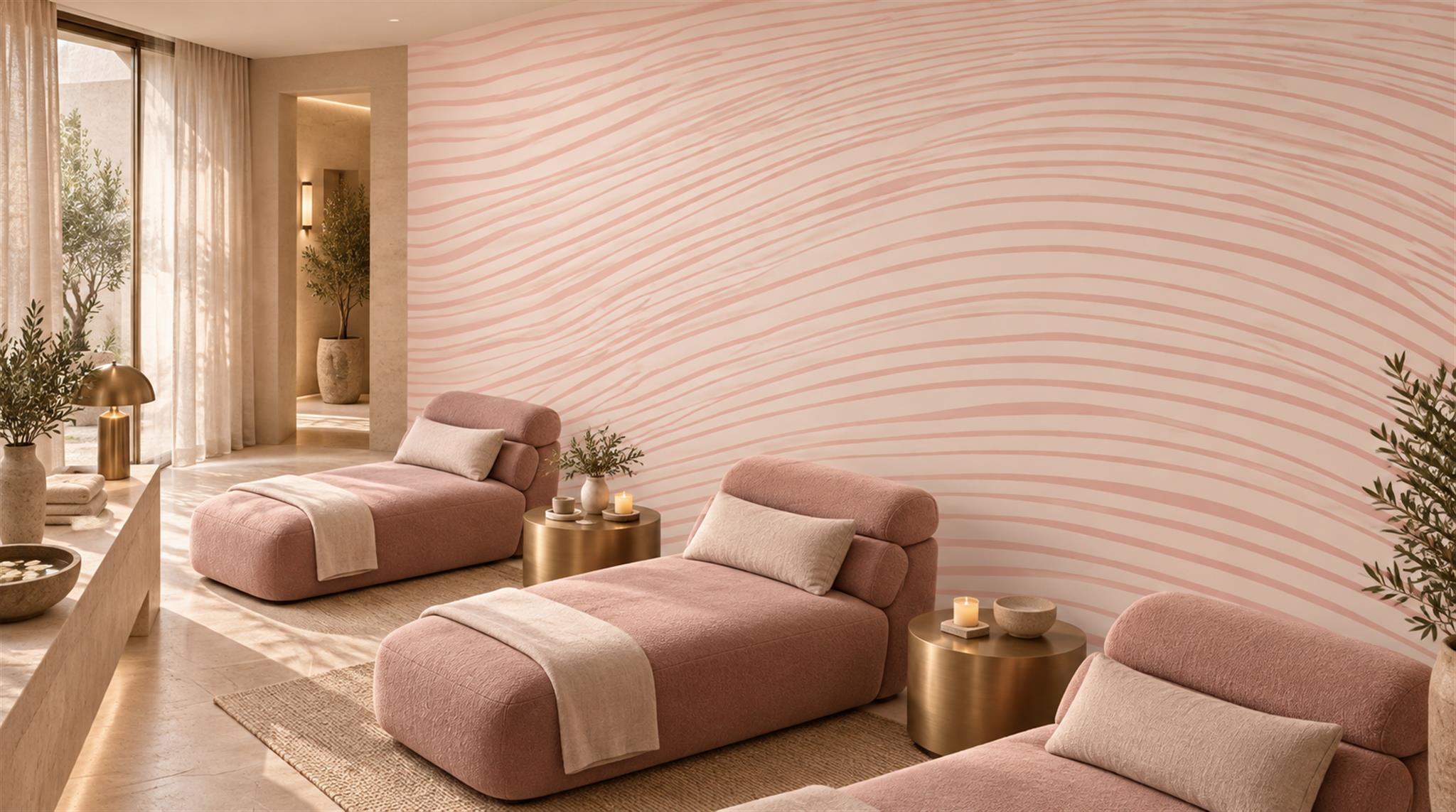Tan And Pink Abstract Forms Wallpaper Mural, Peel-and-stick Finish