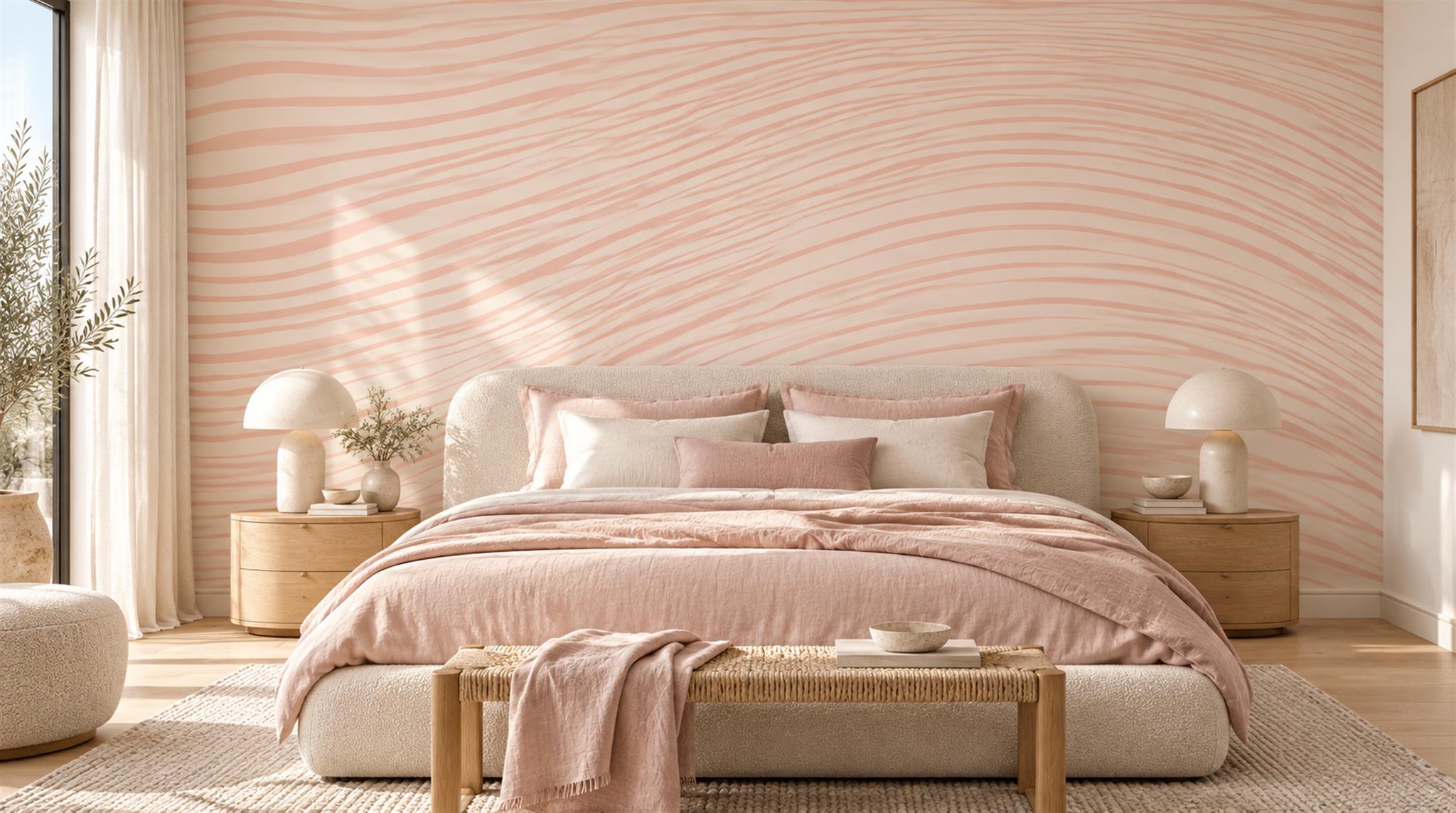 Tan And Pink Abstract Forms Wallpaper Mural Living-room-wallpaper-murals, Peel-and-stick Finish