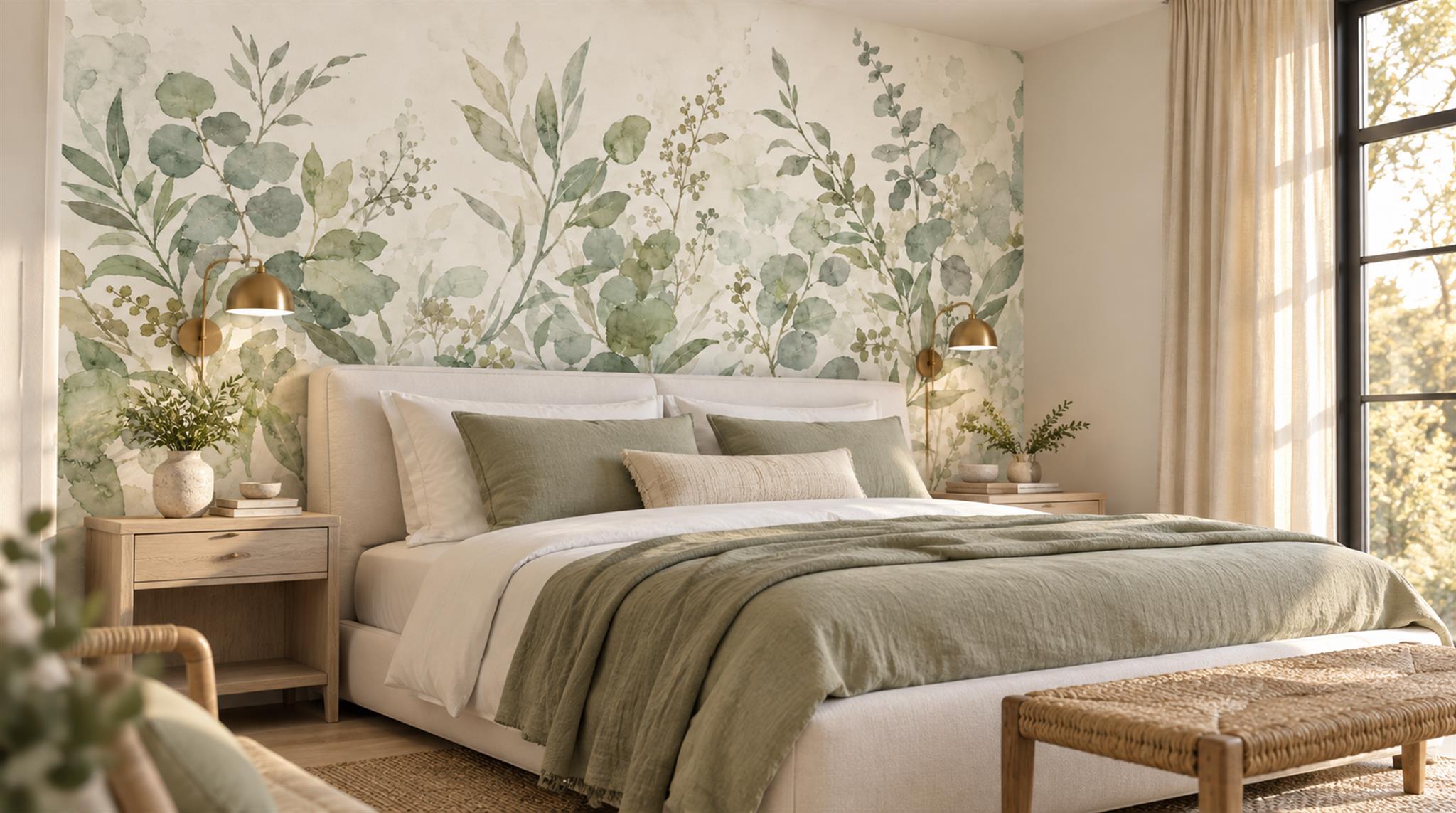 Sage Green And Neutral Abstract Forms Wallpaper Decorative Wallpaper Bedroom-wallpaper-murals, Peel-and-stick Finish