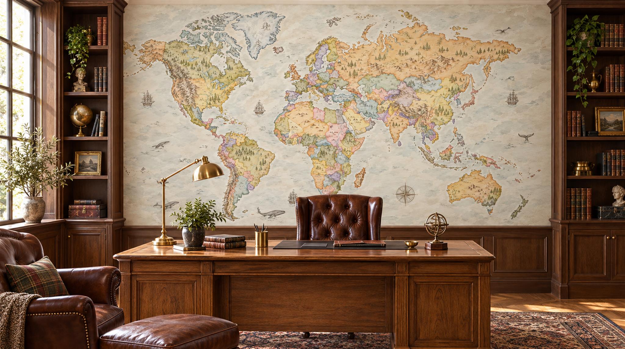 Cream And Neutral Abstract Forms Wallpaper Mural Library-wallpaper-murals, Peel-and-stick Finish