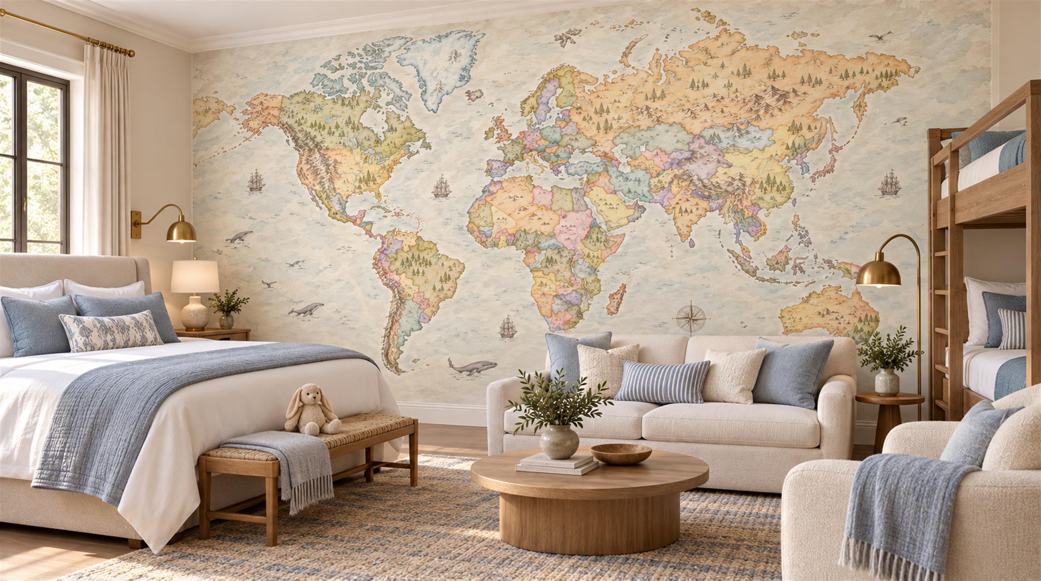 Cream And Neutral Abstract Forms Wallpaper Mural Accent-wall-wallpaper-murals, Peel-and-stick Finish