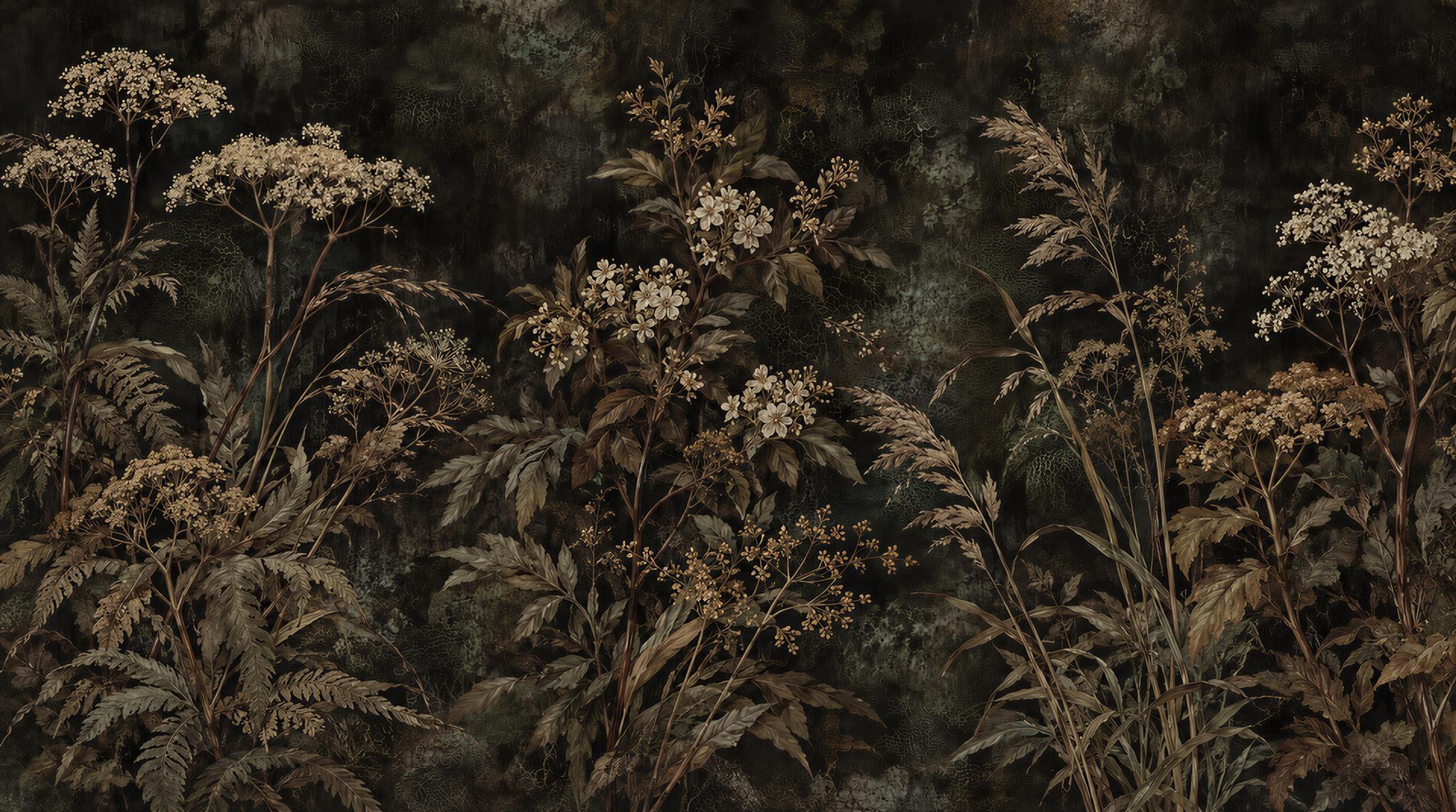 Neutral Leaf Patterning Wallpaper Mural, Peel-and-stick Finish