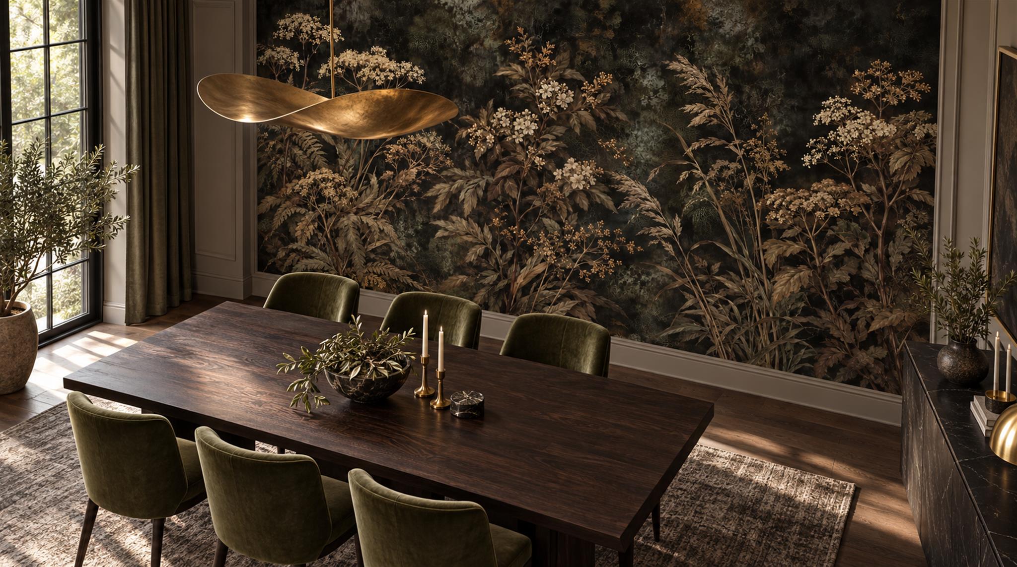 Dark Meadow Grasses And Wildflowers Wallpaper Mural — Wallpaper Mural Design, Peel-and-stick Finish