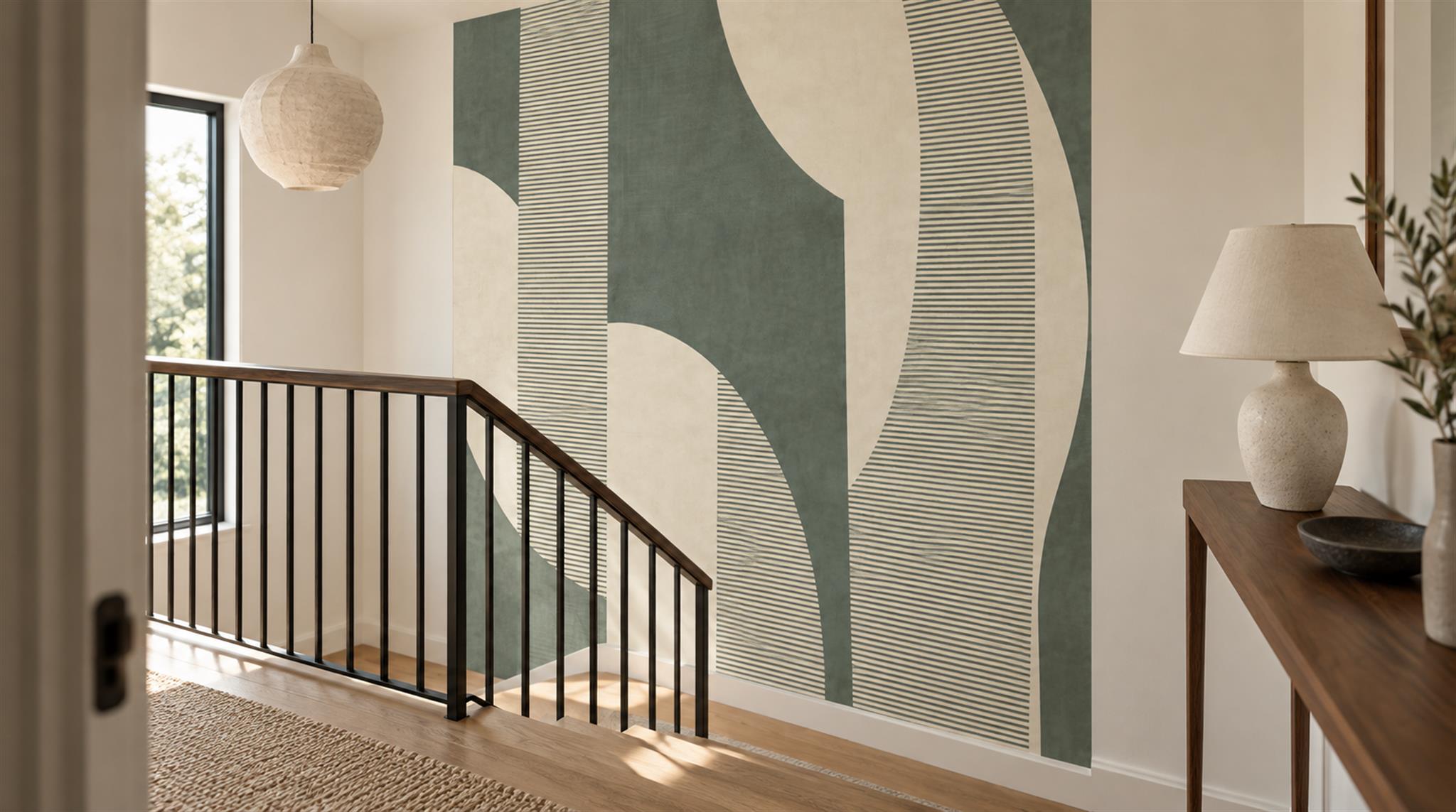 Red And Neutral Abstract Forms Decorative Wallpaper Mural Entryway-wallpaper-murals, Peel-and-stick Finish