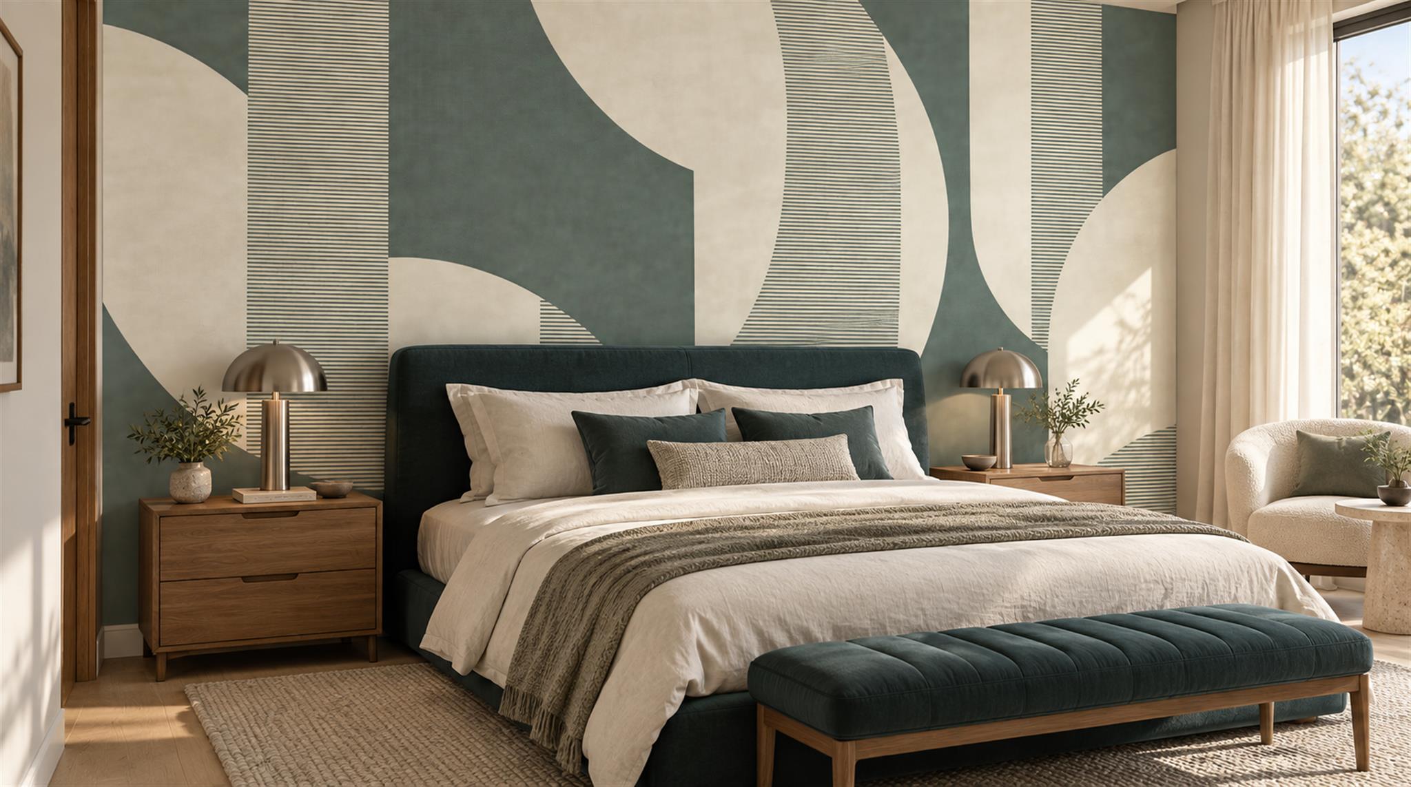 Red And Neutral Abstract Forms Decorative Wallpaper Mural, Peel-and-stick Finish