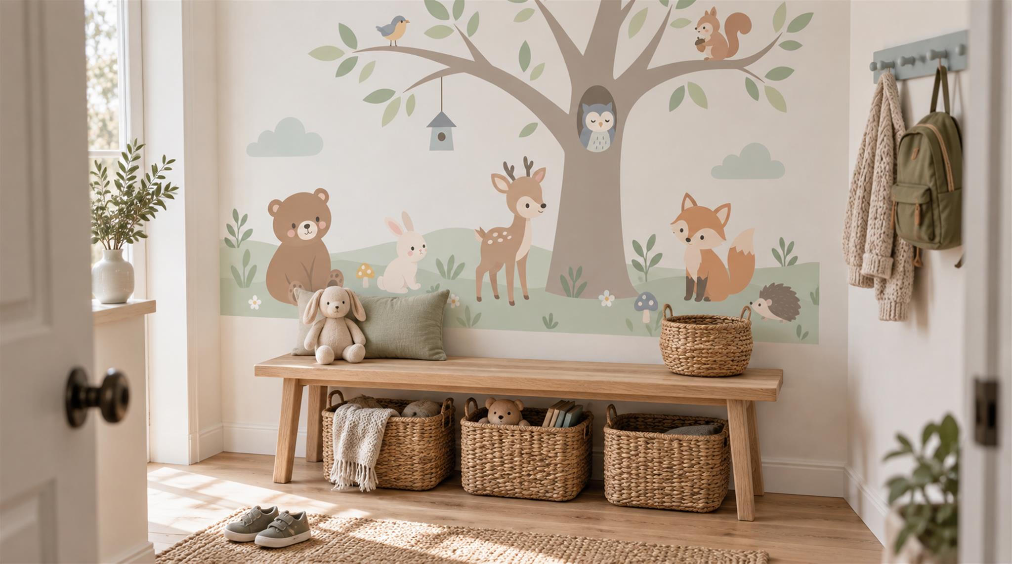 Soft Pastel And Neutral Abstract Forms Wallpaper Layered Wallpaper Entryway-wallpaper-murals, Peel-and-stick Finish