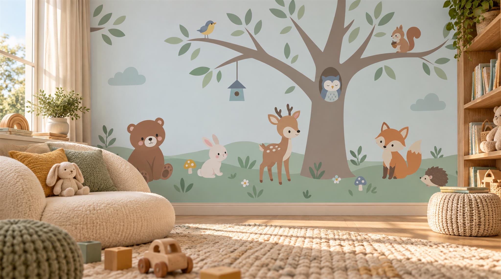 Soft Pastel And Neutral Abstract Forms Wallpaper Layered Wallpaper Nursery-wallpaper-murals, Peel-and-stick Finish
