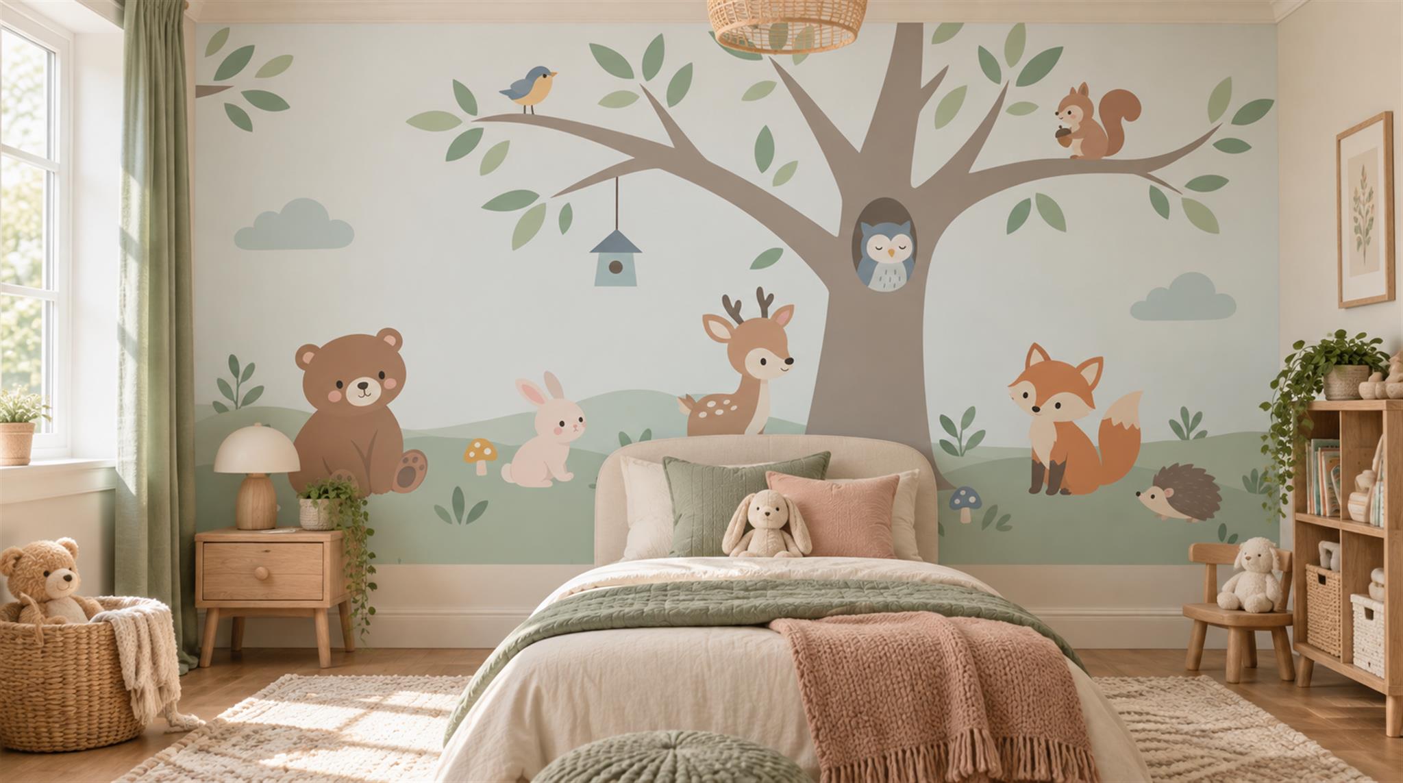 Soft Pastel And Neutral Abstract Forms Wallpaper Layered Wallpaper Nursery-wallpaper-murals, Peel-and-stick Finish