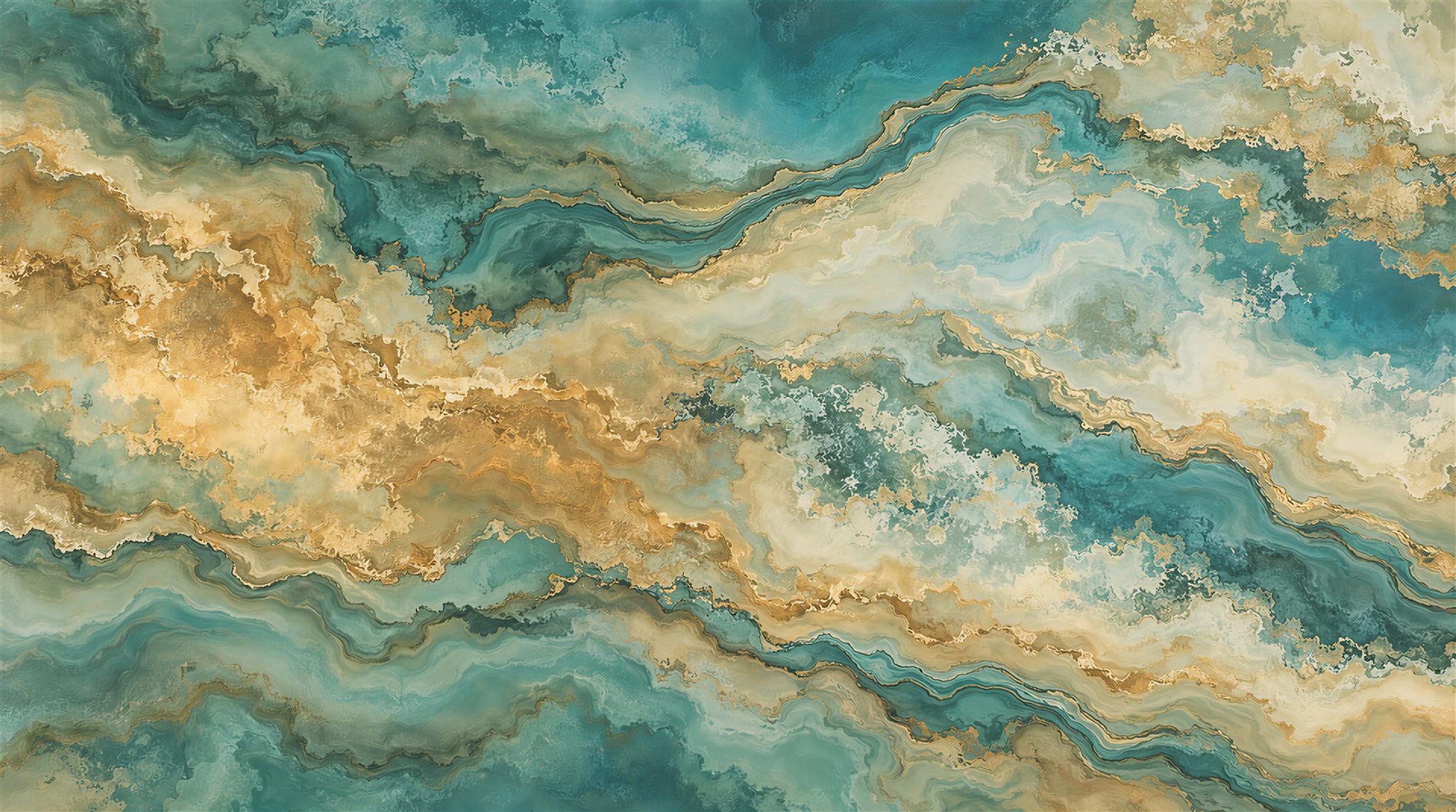 Teal And Neutral Marble Veining Wallpaper Mural, Peel-and-stick Finish