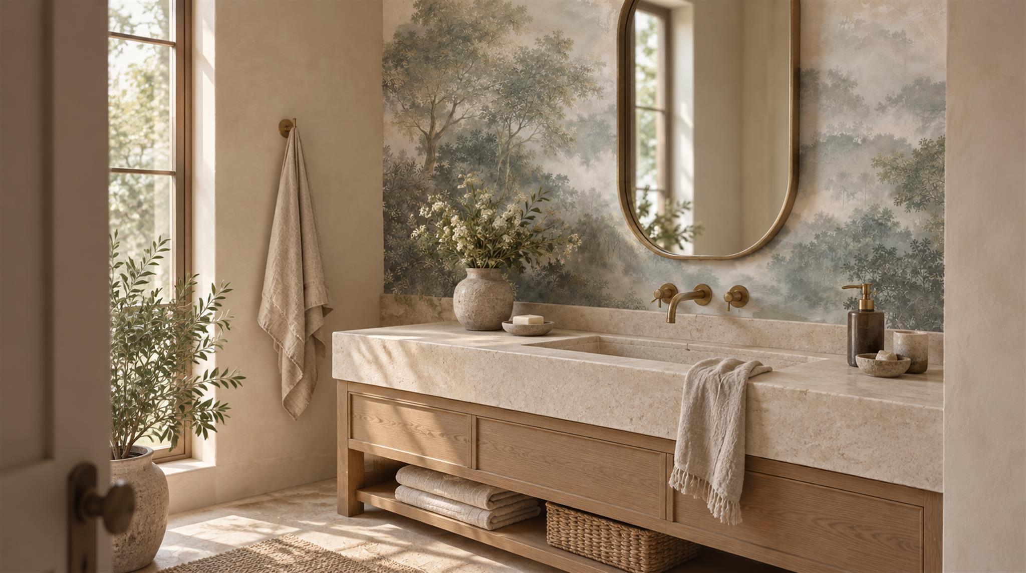 Grey And Neutral Abstract Forms Wallpaper Mural Spa-wallpaper-murals, Peel-and-stick Finish
