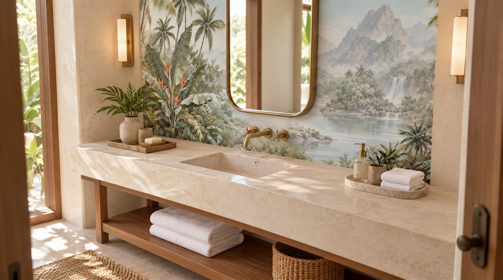 Sage Green And Neutral Abstract Forms Wallpaper Painterly Wallpaper Accent-wall-wallpaper-murals, Peel-and-stick Finish