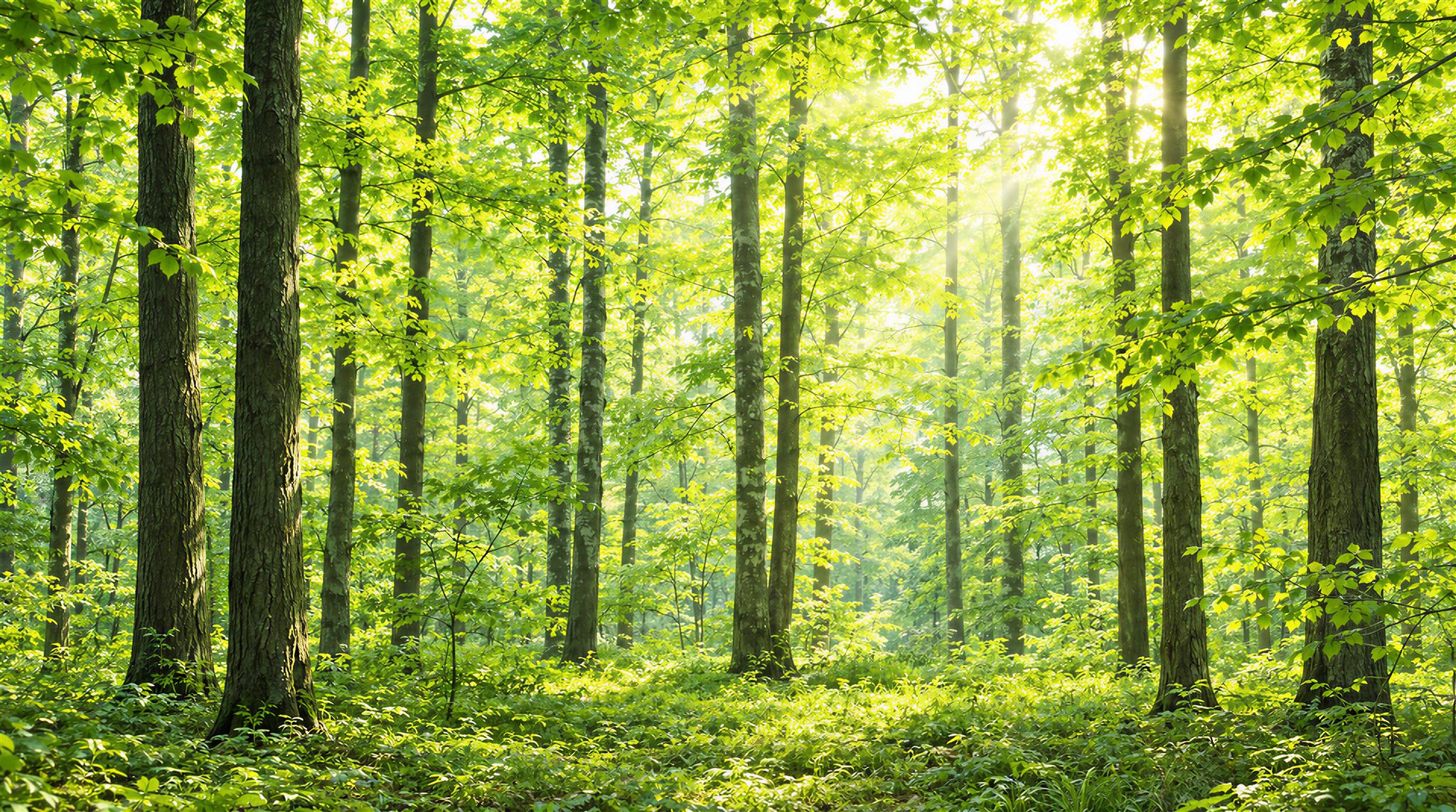 Green And Neutral Woodland Trees Decorative Wallpaper Mural, Peel-and-stick Finish