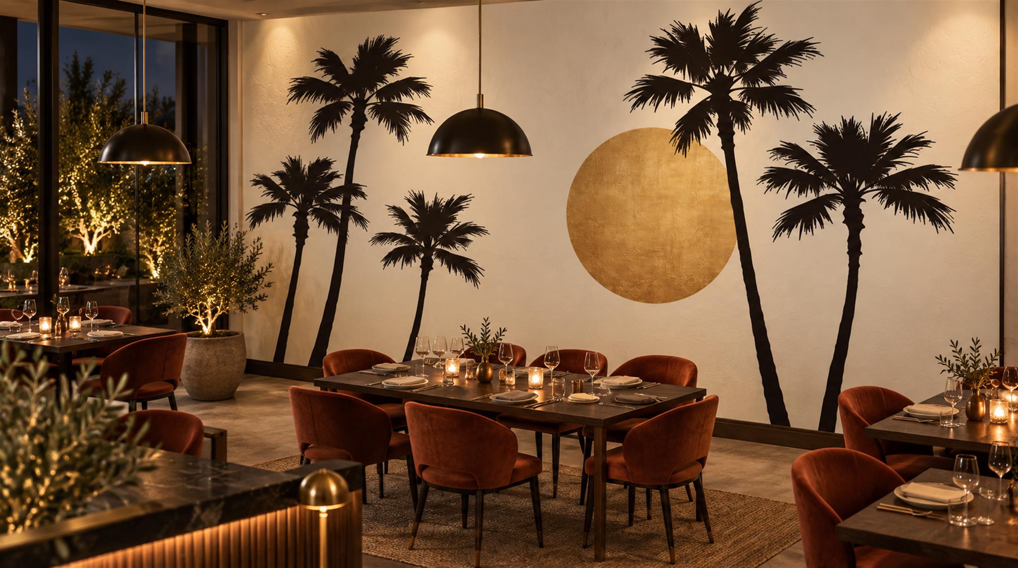 Cream And Neutral Palm Leaves Wallpaper Mural Dining-room-wallpaper-murals, Peel-and-stick Finish